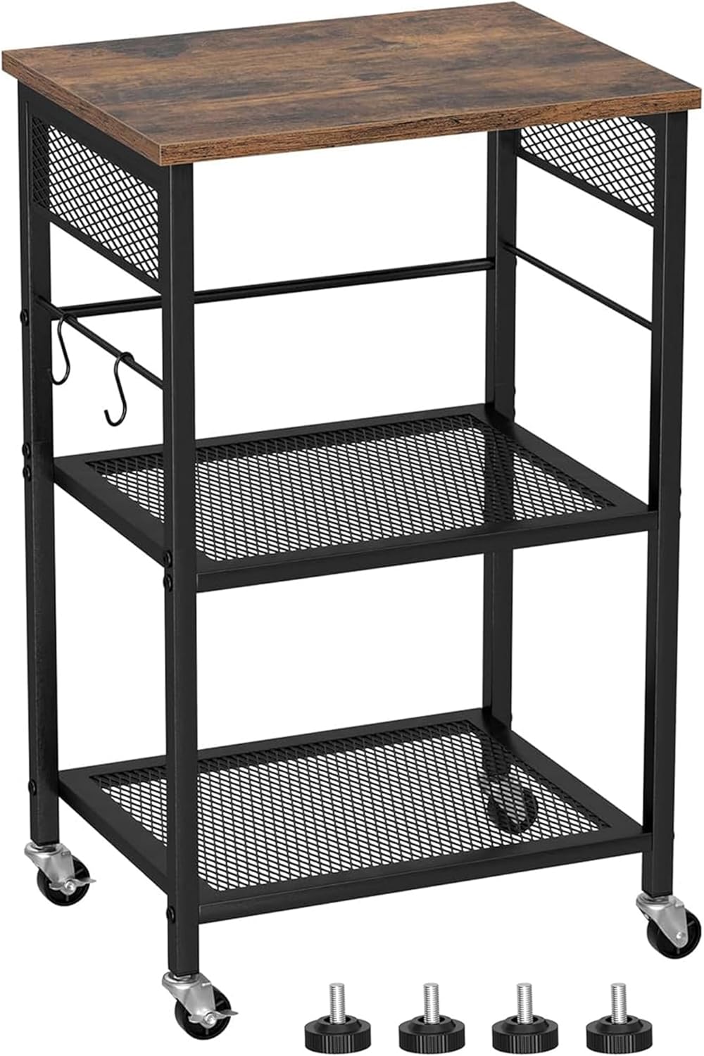 Soporte de impresora móvil de 3 niveles, carrito de impresora con ruedas y 2 ganchos, mesa de impresora rodante para el hogar, oficina, aula, color