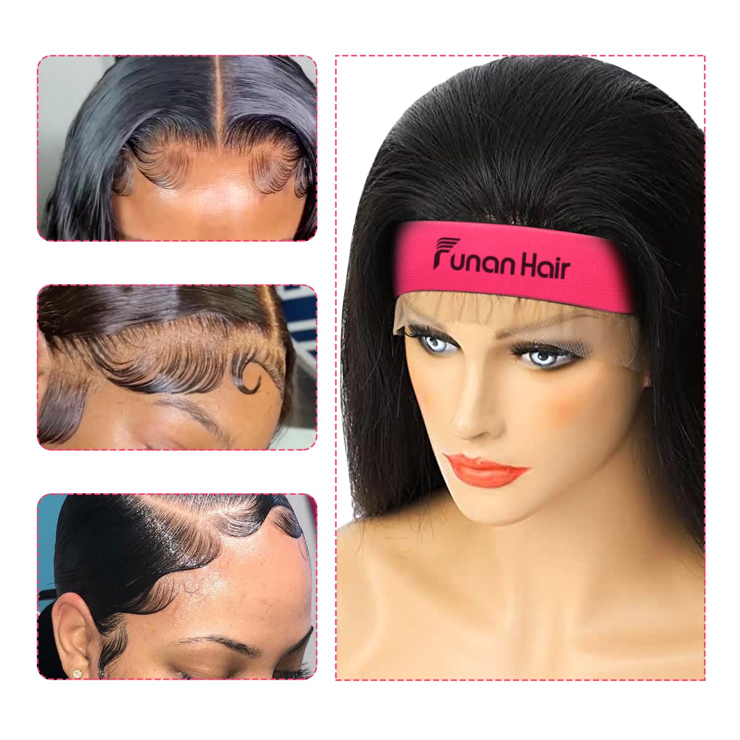 FUNAN Varilla de cera para el cabello con 2 bandas de fusión de encaje, barra deslizante para control de bordes de peluca, sujeción fuerte, no grasa