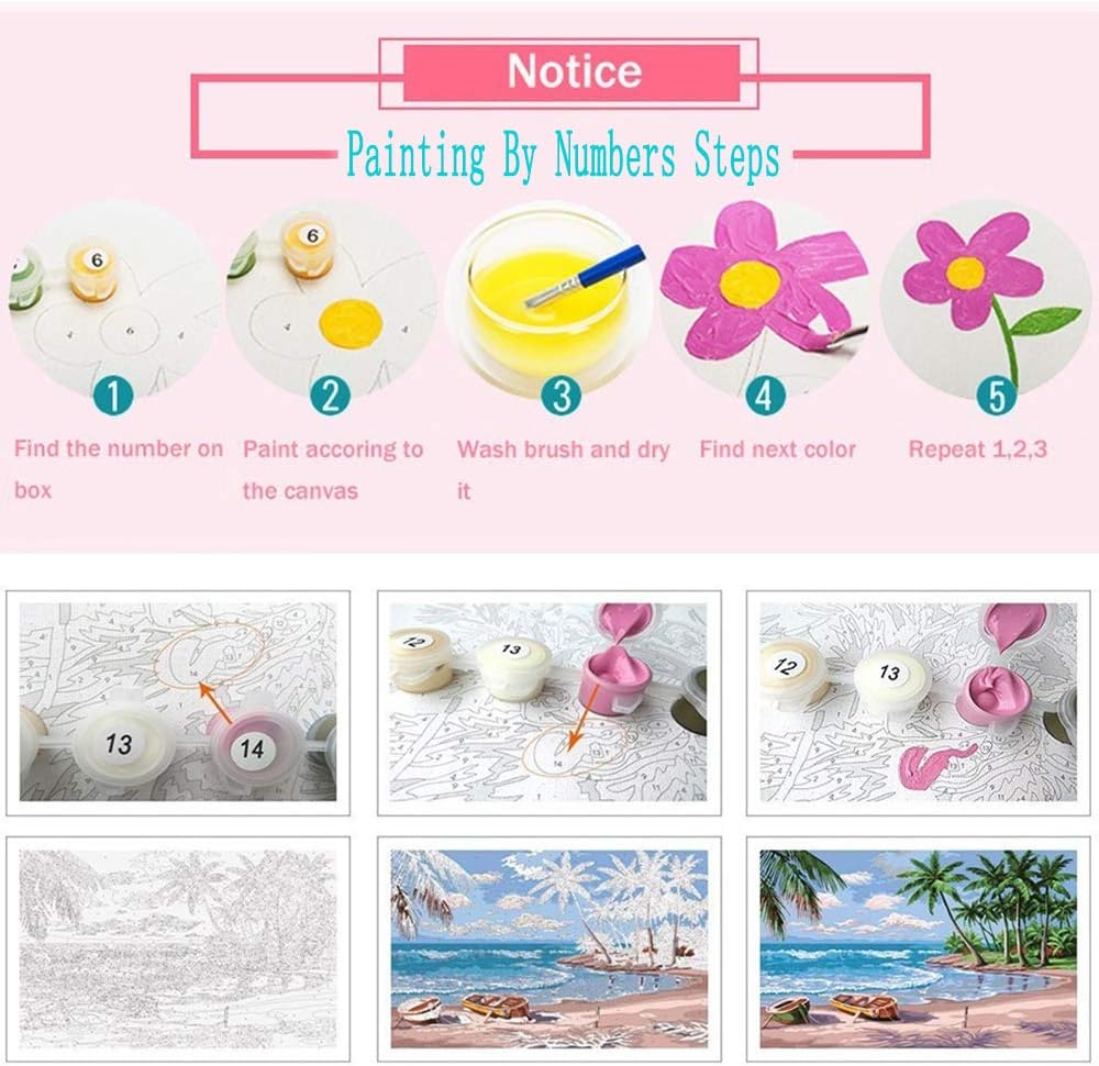 Tucocoo Kits de pintura floral de amapola por números con pinceles y pigmento acrílico sobre lienzo para adultos, hermosos jarrones, flores,