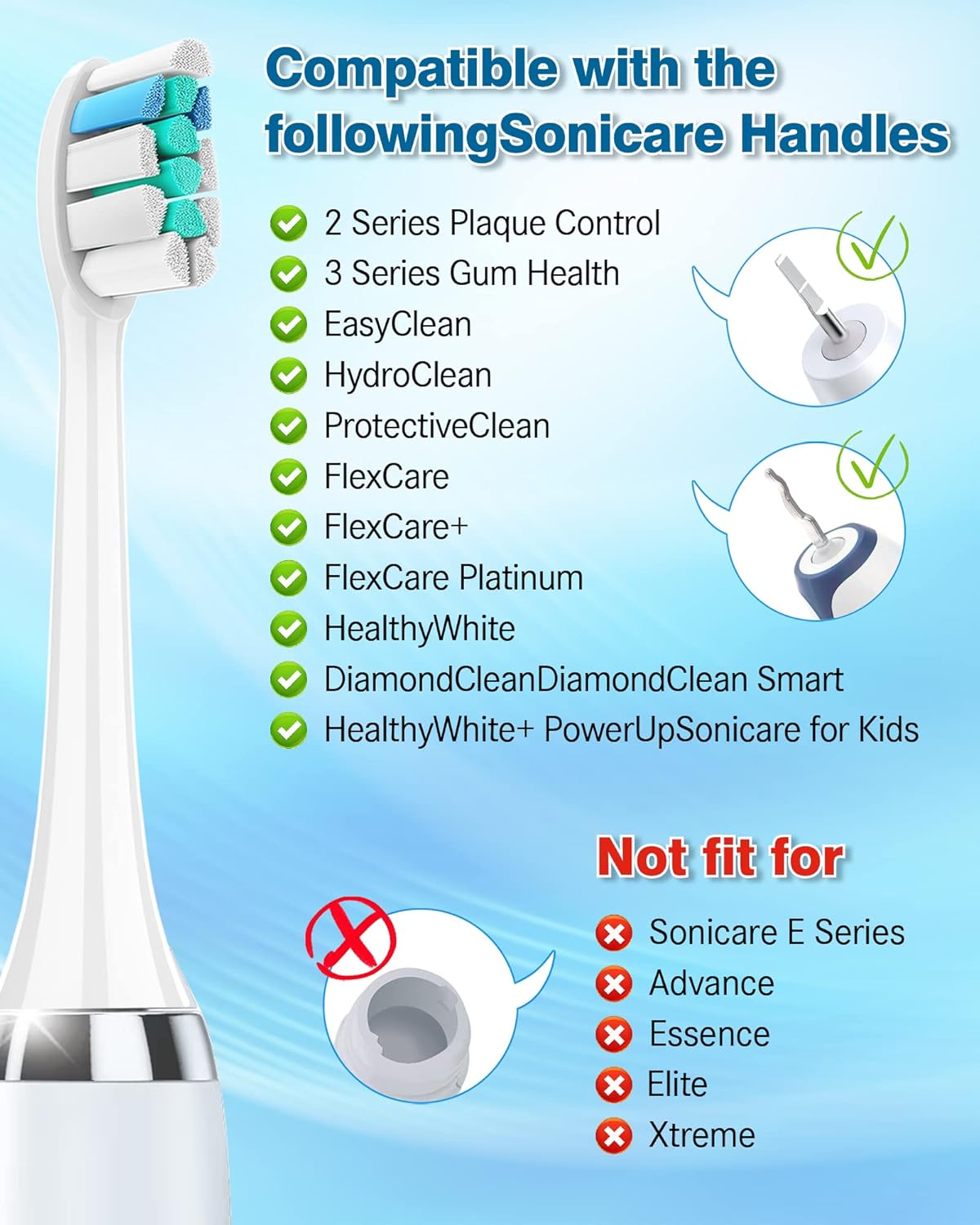 Cabezales de repuesto para cepillos de dientes compatibles con Philips Sonicare, paquete de 8, cabezal de cepillo eléctrico