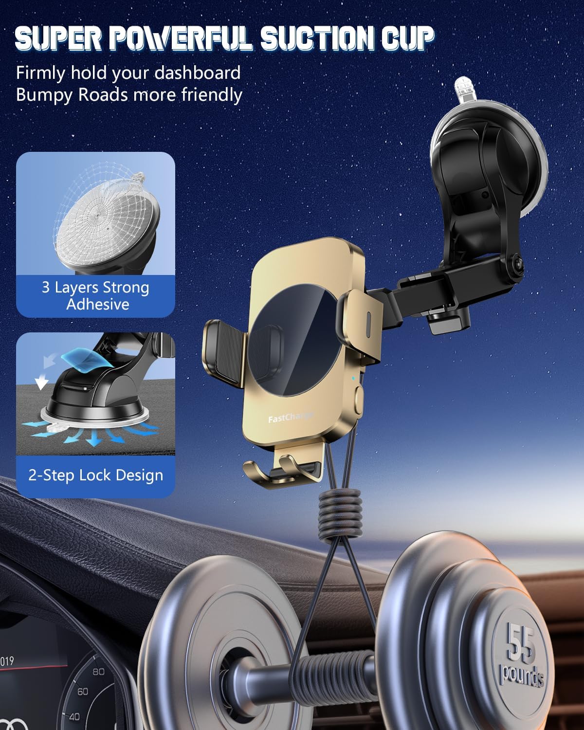 Wireless Car Charger, Fast Charging Phone Holder BothLin 3 in 1 Phone Mount Auto Clamping Car Accessories Compatible with iPhone 15 14 13 12 11 Xs