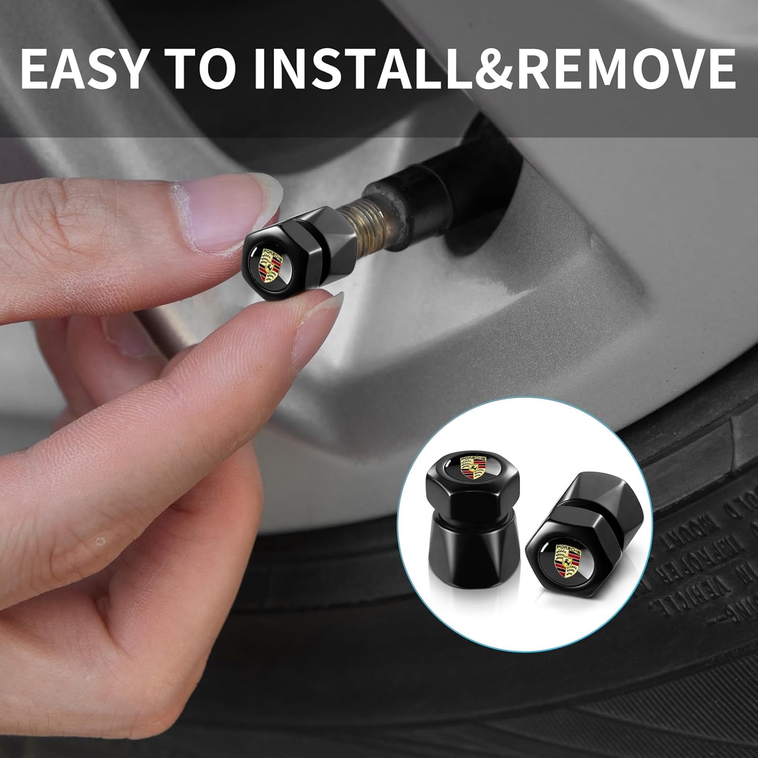 Vástago de válvula de neumático de metal para automóvil, compatible con Porsche Macan Boxster, Taycan Cayman 718 911, accesorios de moldura 4