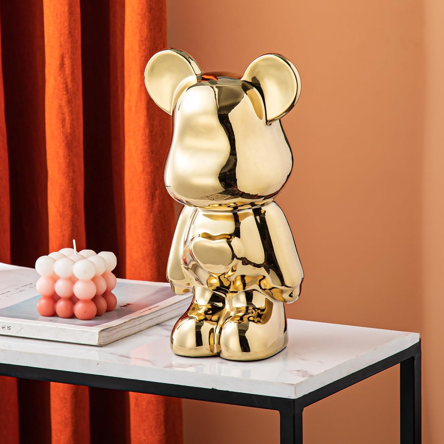 Yundu Alcancía de cerámica para niños y adultos  Bearbrick, KAWS, banco de monedas para niñas y niños  Decoración dorada  Decoración moderna,