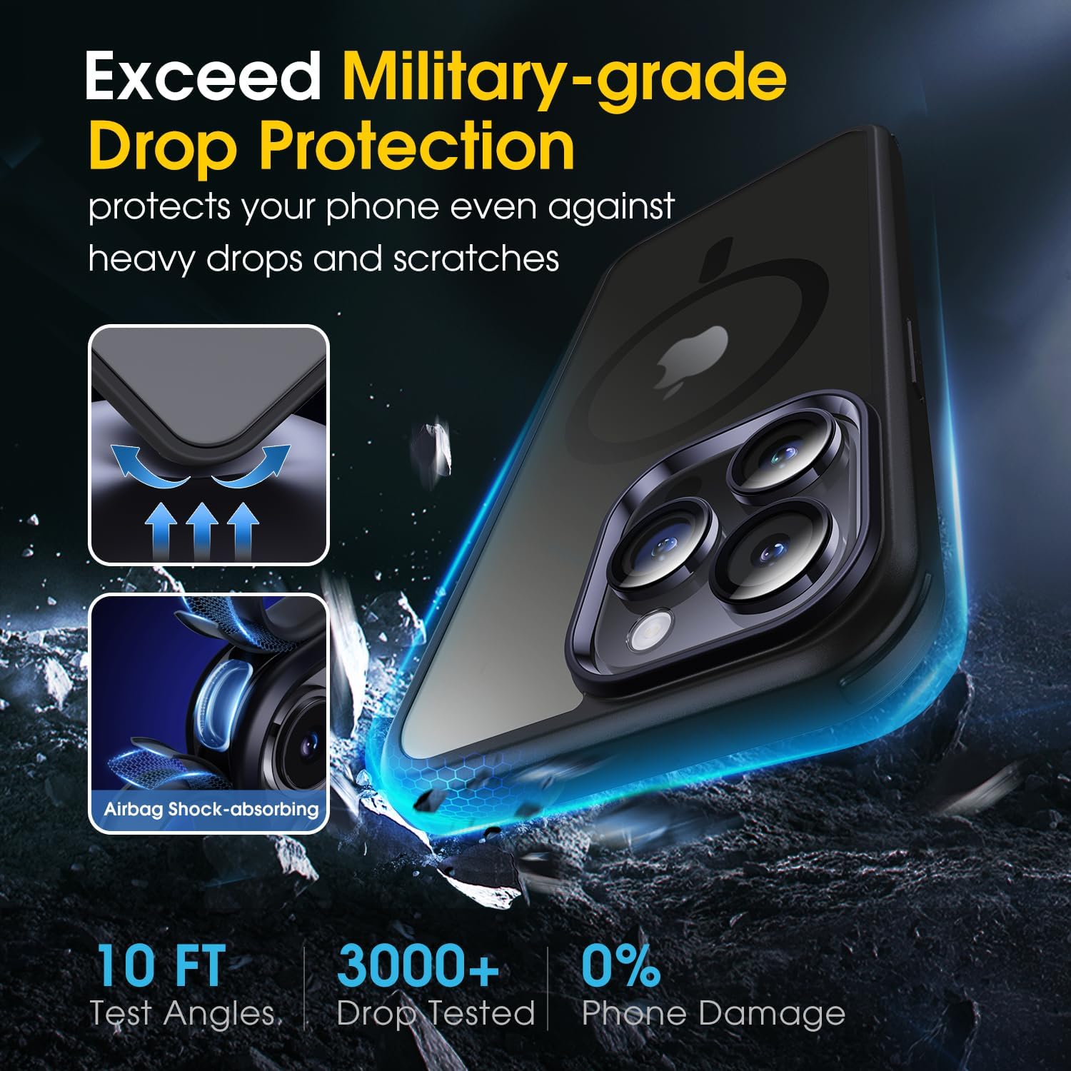 Matekxy MagSafe – Funda para iPhone 15 Pro Max, protección de grado militar, protector de pantalla de vidrio templado integrado con protector de