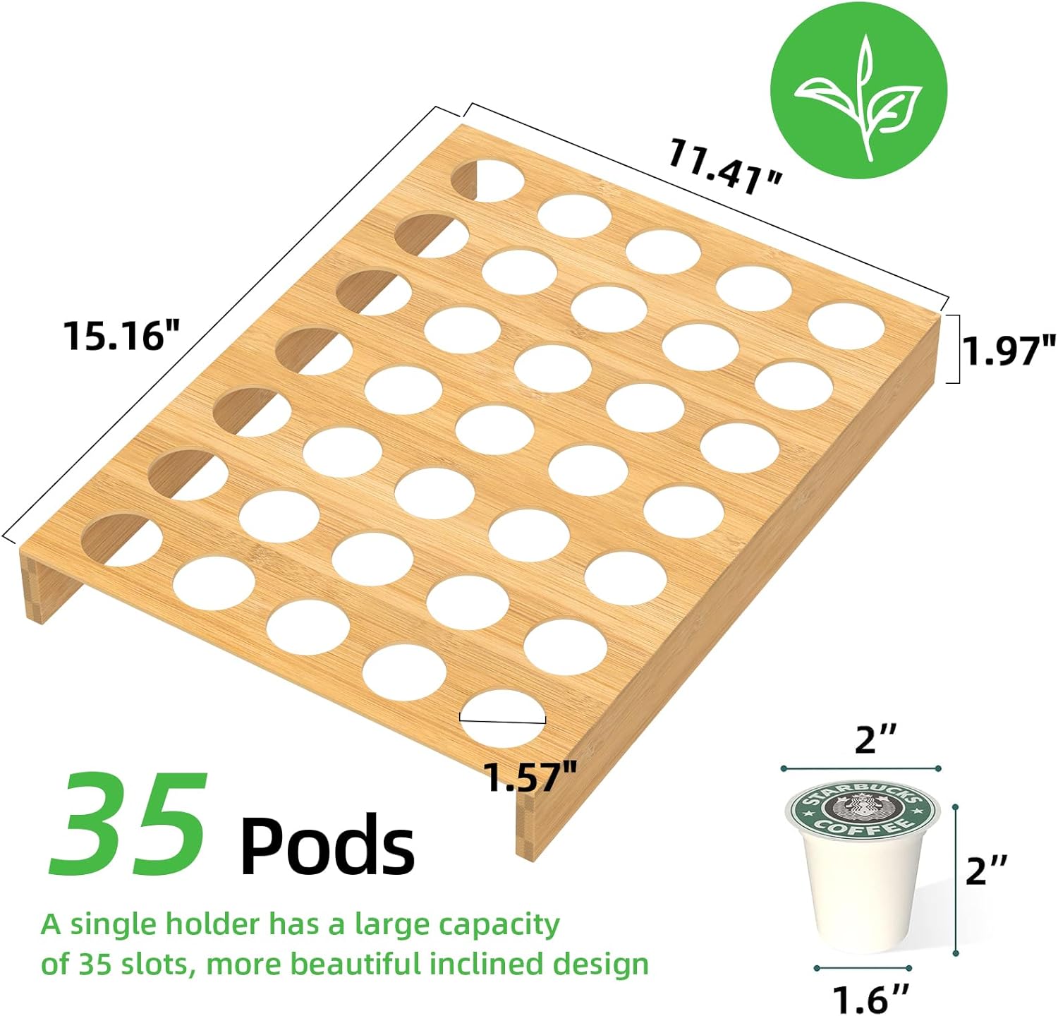 Bulkpanda Cajón de bambú para tazas K, organizador de cápsulas de café, organizador de cajones Kcup Pods para estación de café, hogar, oficina,
