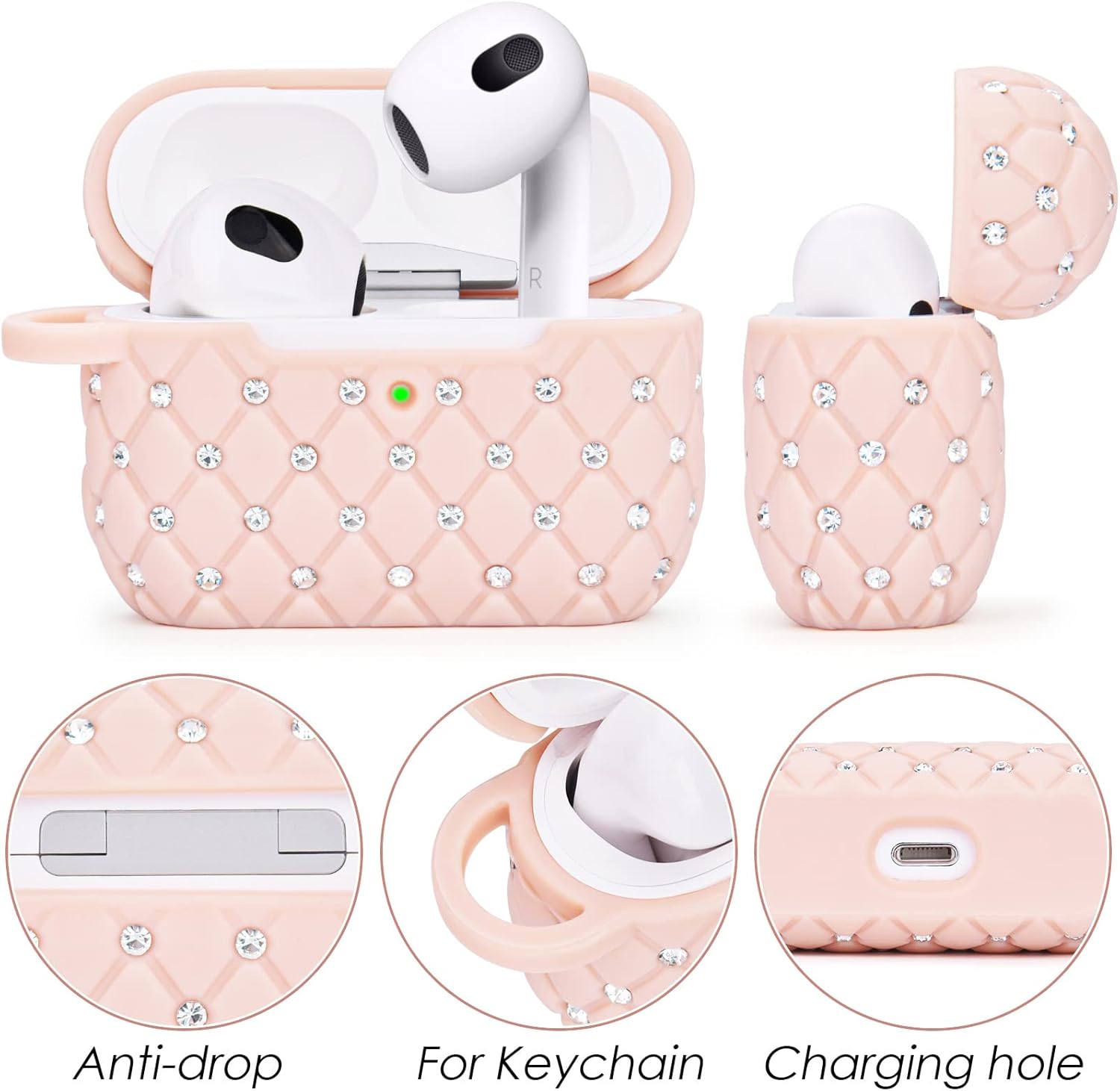 VISOOM Funda para Airpods de 3 generación  Airpod 3 Bling Cases Funda con cordón para mujer 2023 Cristal TPU duro protector iPod 3 Funda de carga