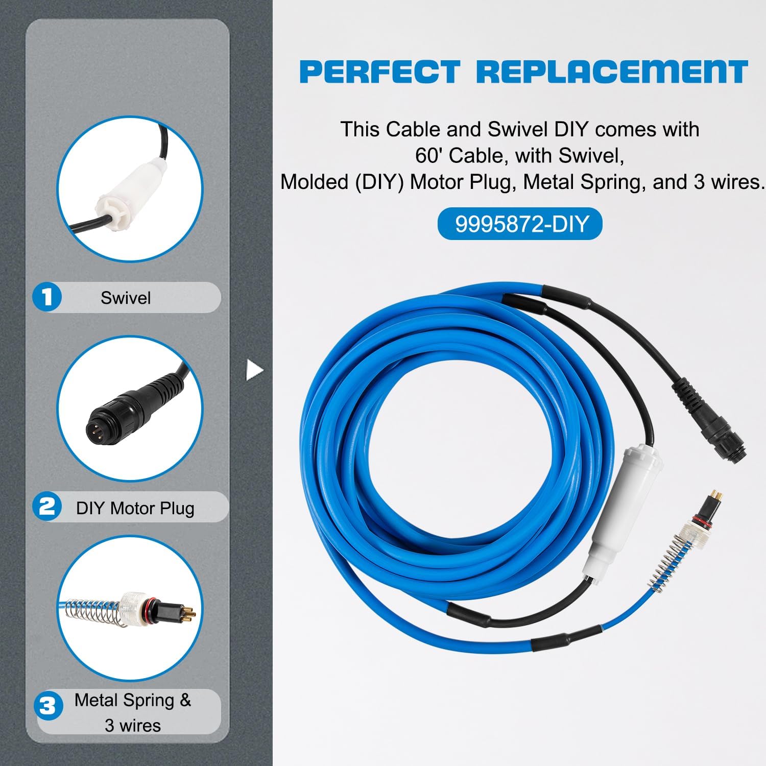 Zymurgoes 9995872 – Conjunto de cable y giratorio de 3 cables para limpiadores robóticos Dolphin DX4 DX6 Triton Edge Deluxe 5 DLX5 Apollo & Plus