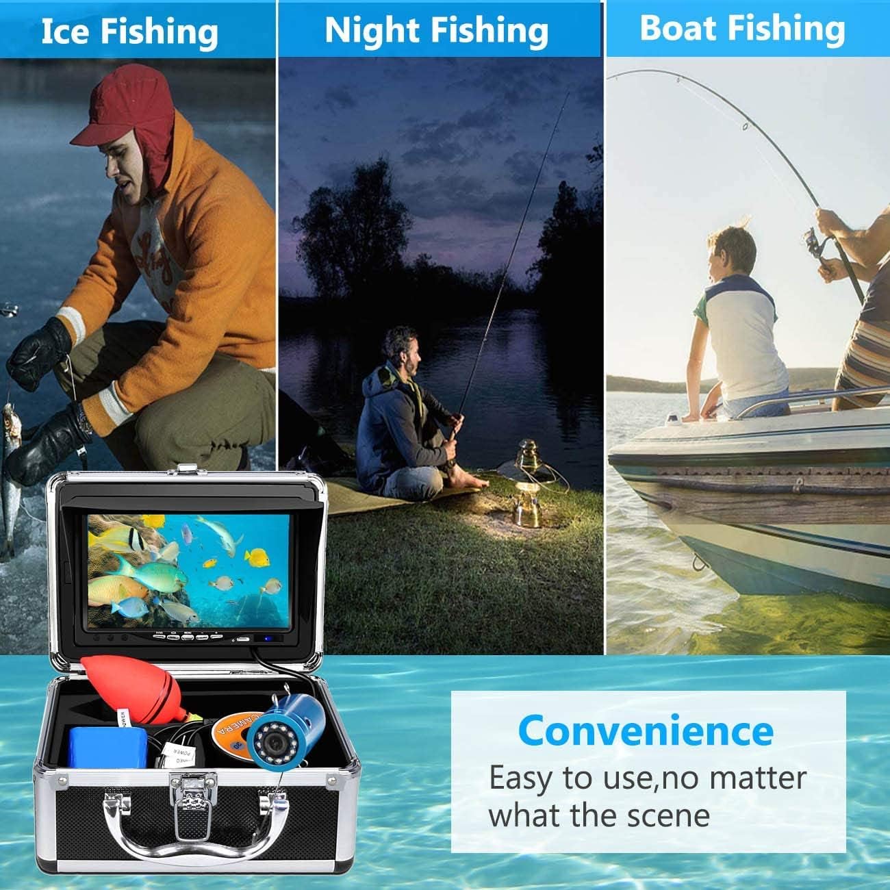 anysun – Cámara de pesca subacuática, cámara de pesca en hielo, cámaras de video portátiles, buscador de peces con monitor HD de 7 pulgadas y 12