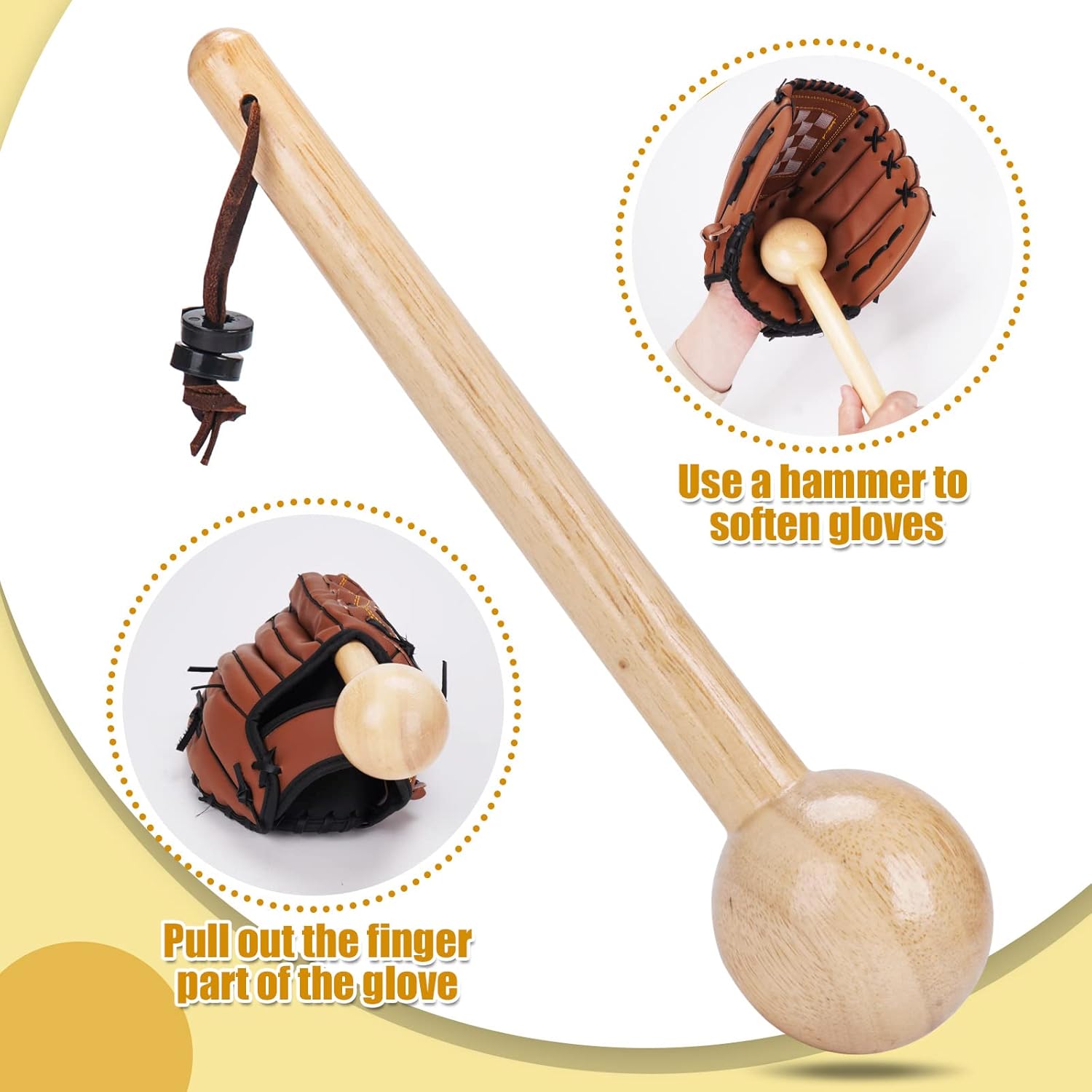 Kit de guante de béisbol para hombres y adultos, mazo de guante de béisbol de estructura de una sola pieza, guantes de béisbol de madera, martillo