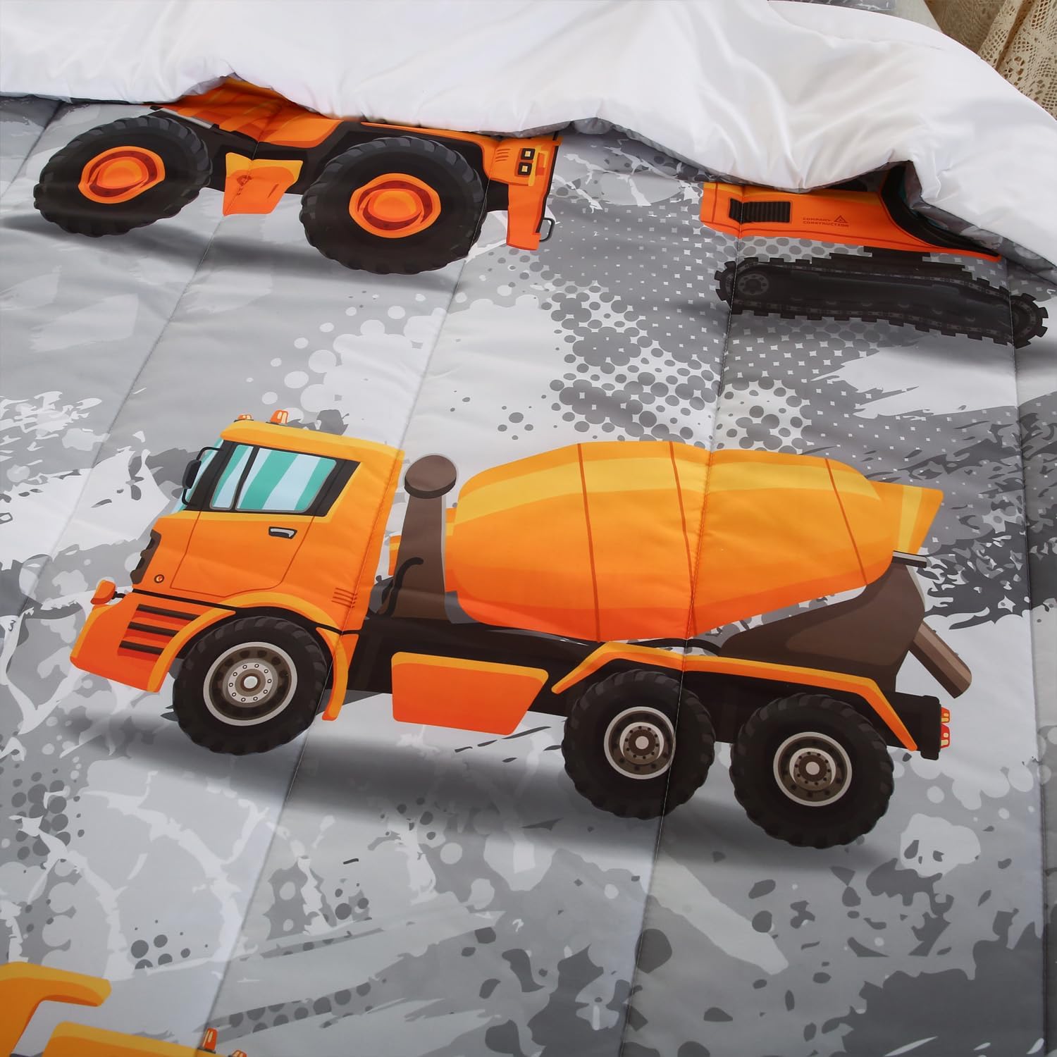 Juego de edredón de construcción para niños con diseño de camión excavadora, ropa de cama de construcción tamaño queen, edredón de camión de dibujos