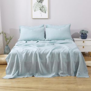 S VICTORY SYMBOL Juego de sábanas 100% lino CK, juego de sábanas de lino francés lavado, 4 piezas (1 sábana encimera, 1 sábana bajera y 2 fundas de S VICTORY SYMBOL Juego de sábanas 100% lino CK, juego de sábanas de lino francés lavado, 4 piezas (1 sábana encimera, 1 sábana bajera y 2 fundas de