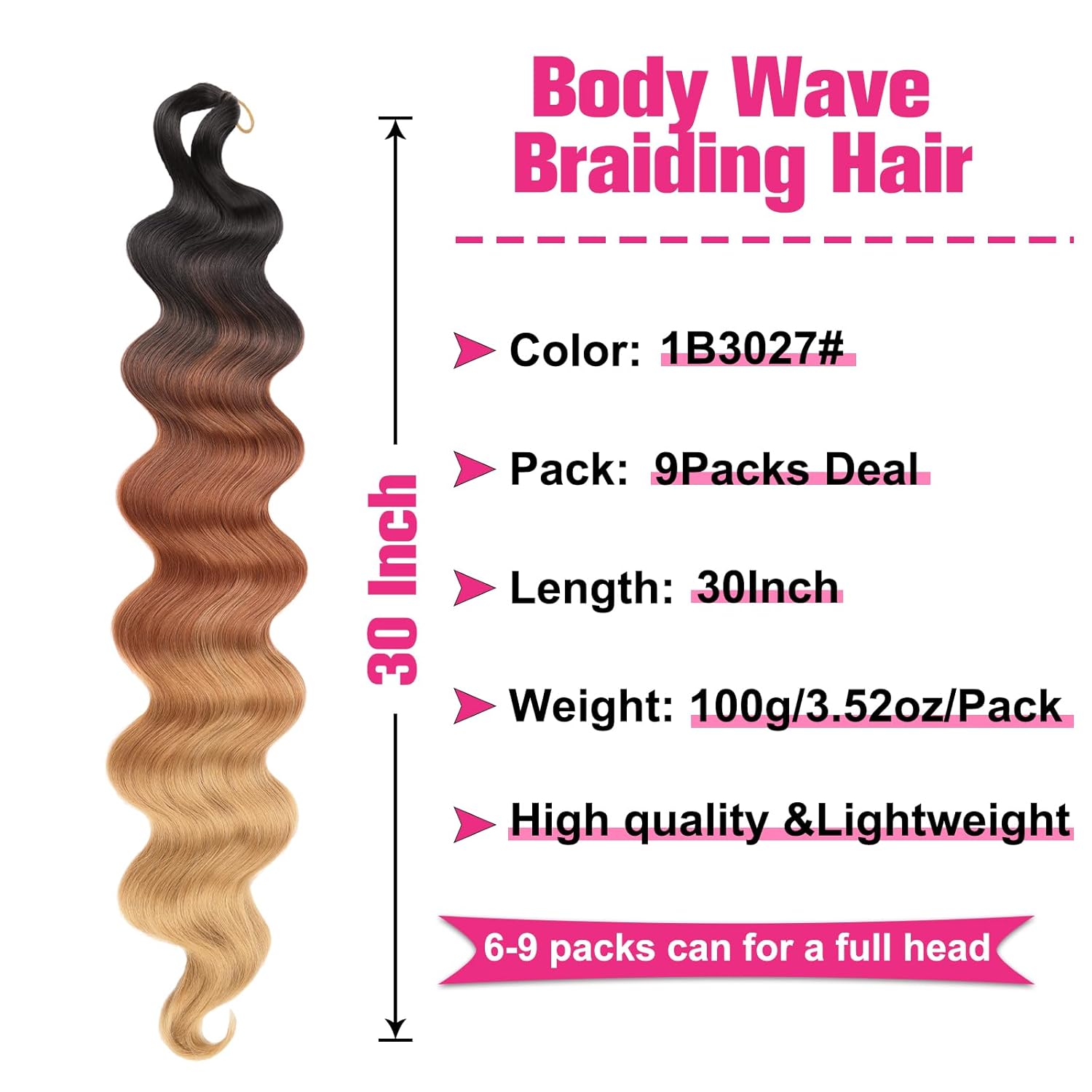 Unionbeauty – Paquete de 9 paquetes de cabello ondulado ondulado preemplumado para trenzas de caja bohemia, trenzas de ganchillo sintéticas,
