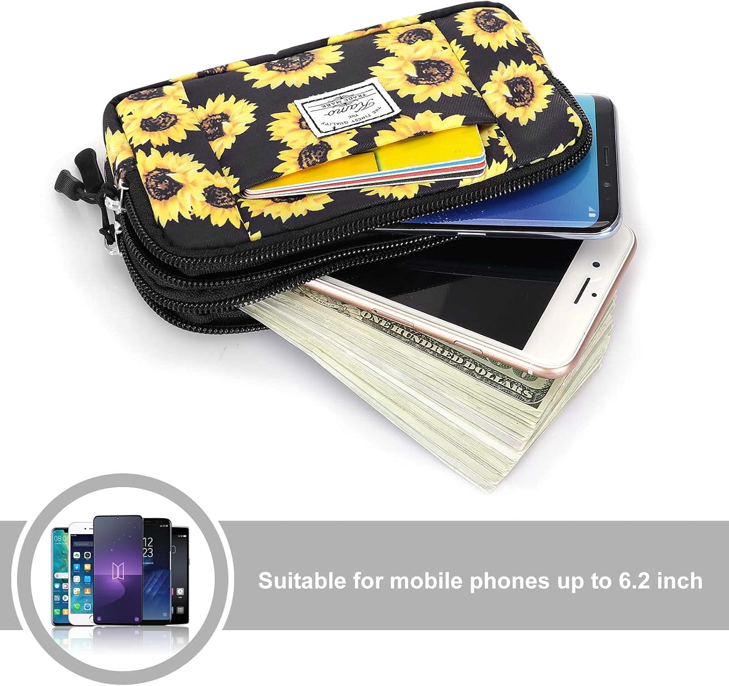 KAMO Funda horizontal de lona multiusos para teléfono celular, funda para teléfono celular con lazo para cinturón, bolsa para cinturón para mujeres,
