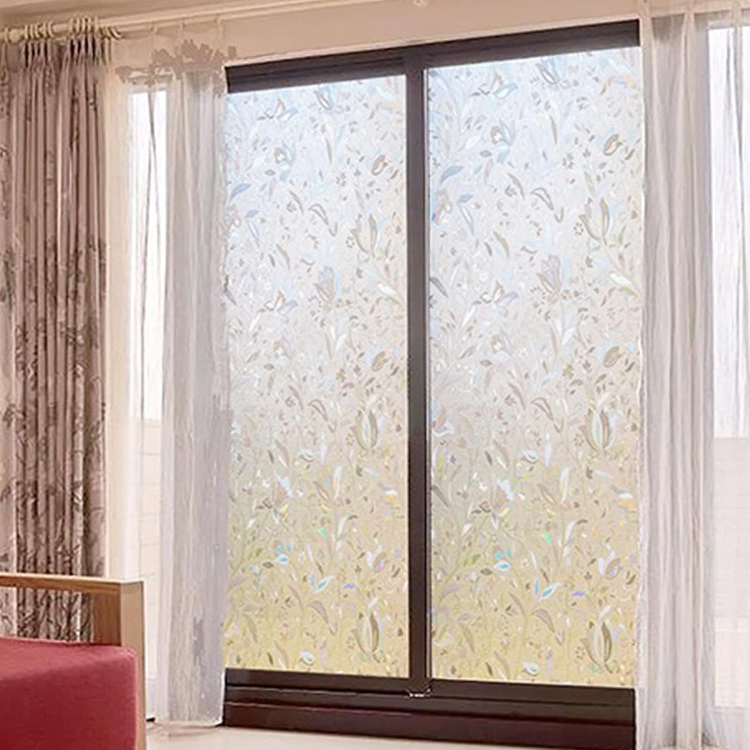 Película de privacidad para ventana, película de ventana esmerilada de arco iris, película decorativa 3D para vidrieras, calcomanías de vitrales,