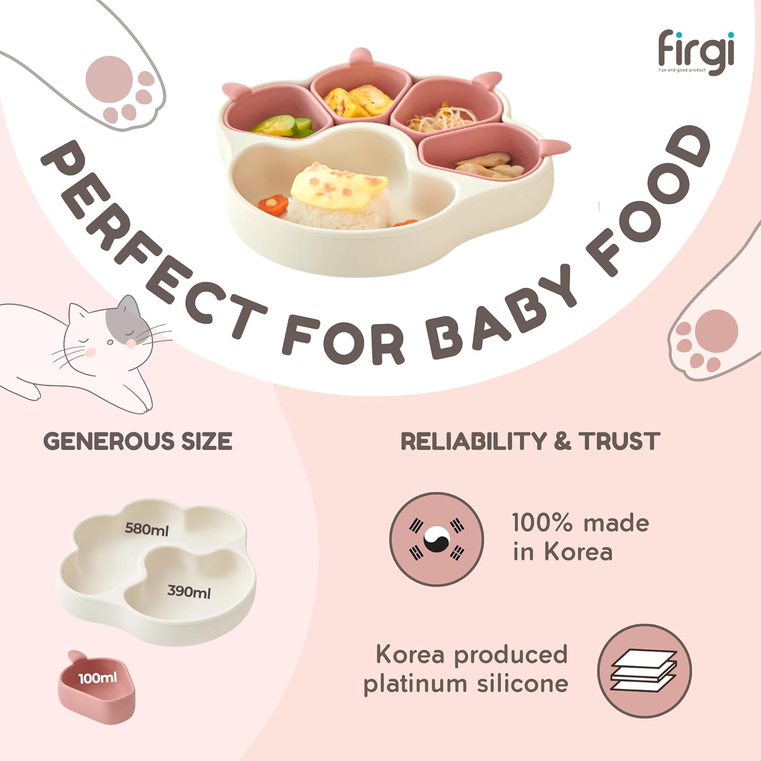 MEOW MEOW Dry Rose – Placas de succión divididas para niños pequeños con placas de diseño antideslizantes para bebés, suministros de destete LED