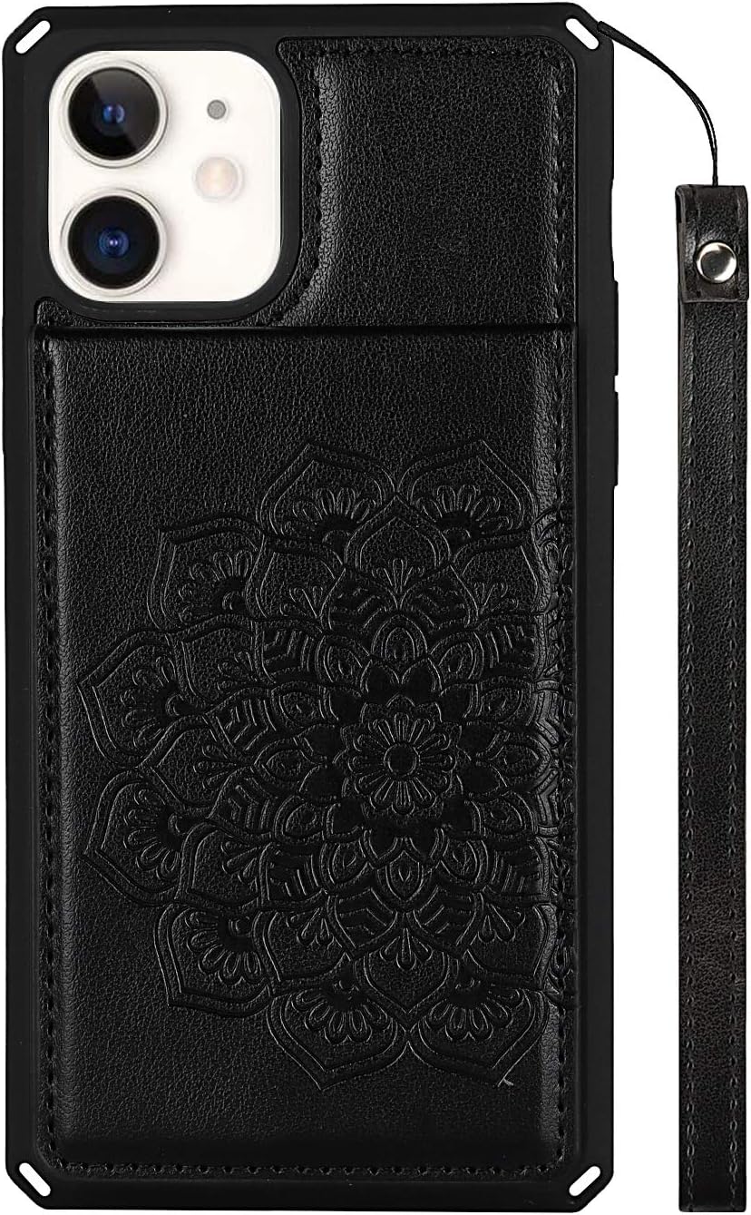 iCoverCase Funda tipo cartera para iPhone 11 con soporte para tarjeta de crédito, bloqueo RFID de cuero de primera calidad con cierre magnético y
