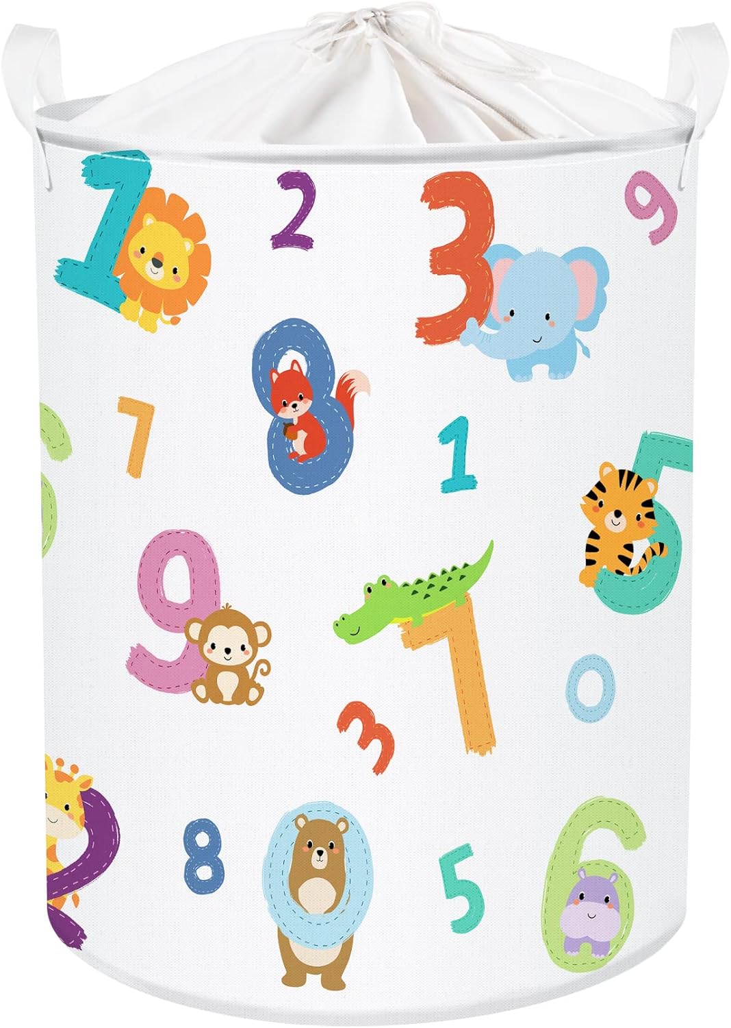 Clastyle Cesta de almacenamiento de ropa para niños, diseño de jirafa, mono, elefante, león, cocodrilo, ardilla, blanco, redondo, para guardar ropa,