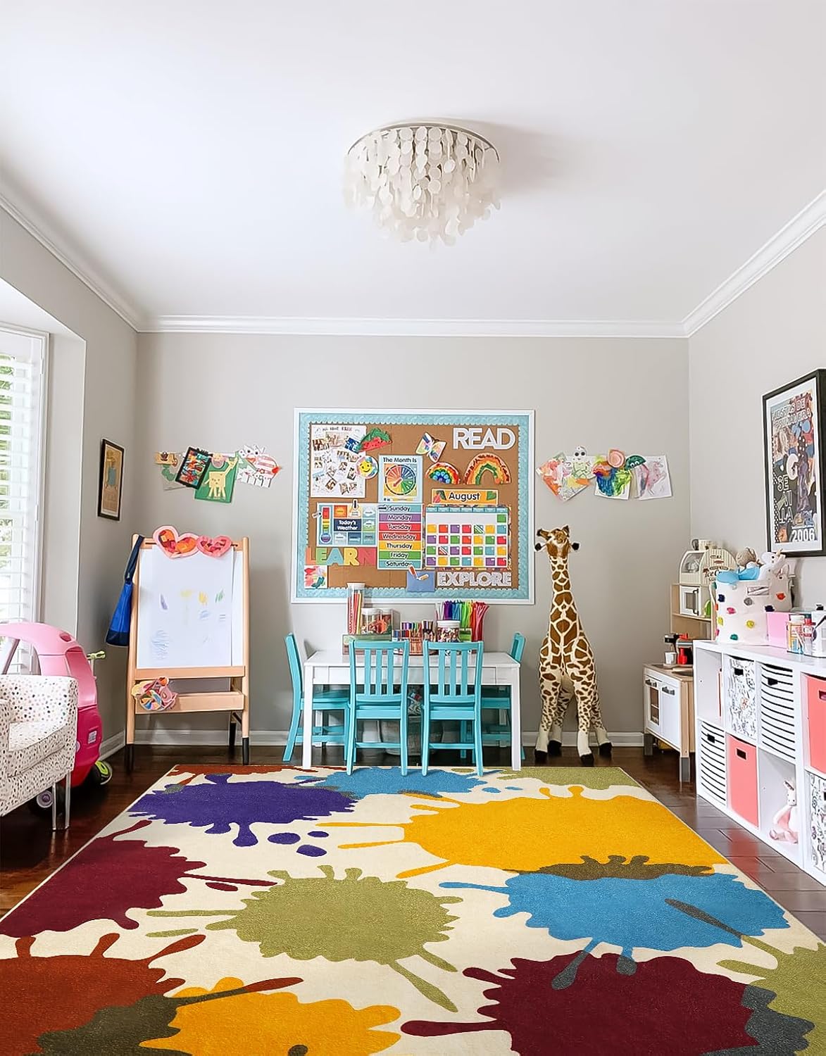 STARUIA Alfombra grande para sala de estar, alfombra de 8 x 10 pies, diseño arcoíris para niños, alfombra lavable para dormitorio, alfombra de tinta
