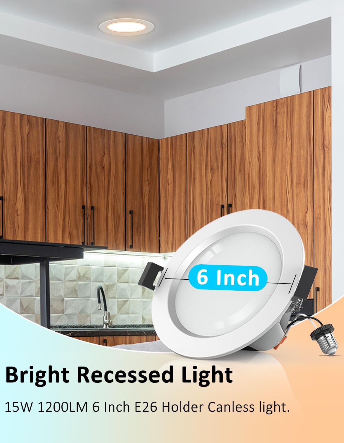 Iluminación LED inteligente empotrable de 6 pulgadas, 15 W, 2700-6500 K, CCT RGBCW, luces de techo regulables, luces de techo regulables de malla BT
