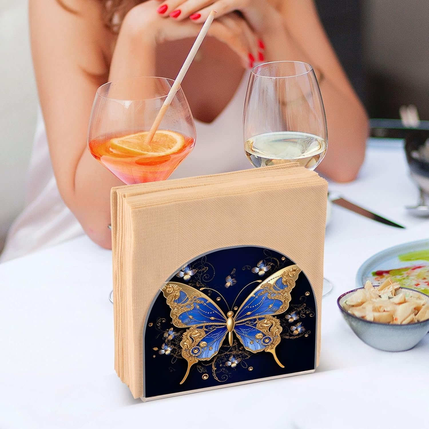 Napkin Holder Elegant Butterfly Napkin Holders for Tables, Clear Acrylic Napkin Holders Cocktail Napkin Holder for Kitchen Restaurant Bar Home Decor