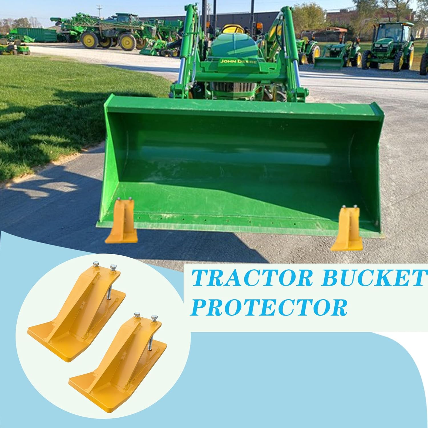 2 protectores de cubo de tractor amarillo, protector de borde, tuercas y pernos de doble bloqueo, protector antideslizante para accesorios de cubo