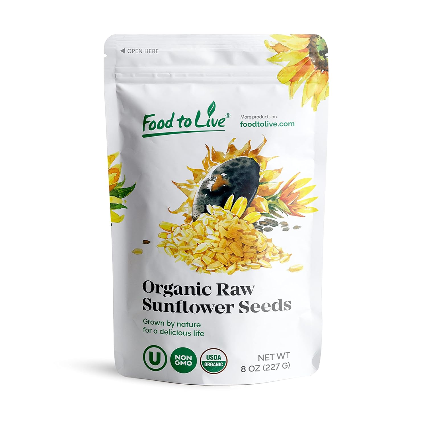 Food to Live Semillas de girasol germinadas orgánicas, 8 onzas sin OMG, Kosher, sin cáscara, sin sal, granos crudos, superalimento vegano, comida