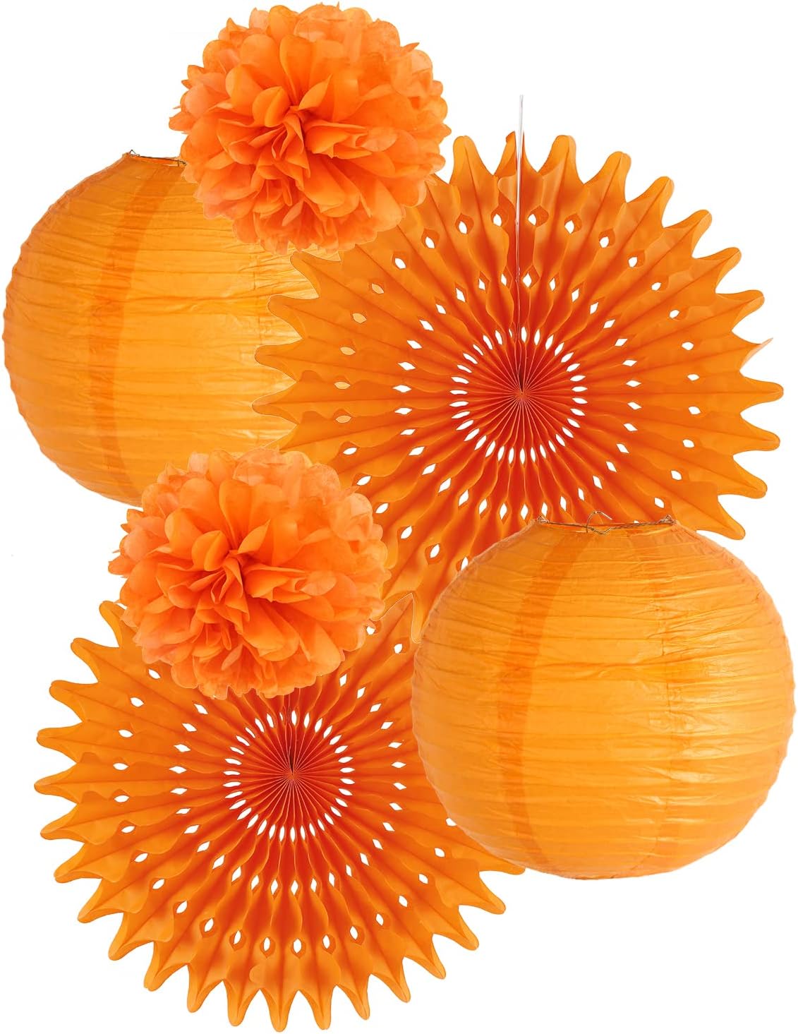 SUNBEAUTY Juego de 6 pompones naranjas para decoración de cumpleaños, abanicos de papel, decoración de fiesta naranja