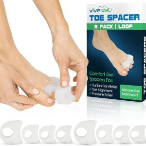 VIVEsole Separadores de dedos de juanete (paquete de 8) separadores de dedos de gel para hombres y mujeres, cojines separadores de dedos grandes VIVEsole Separadores de dedos de juanete (paquete de 8) separadores de dedos de gel para hombres y mujeres, cojines separadores de dedos grandes
