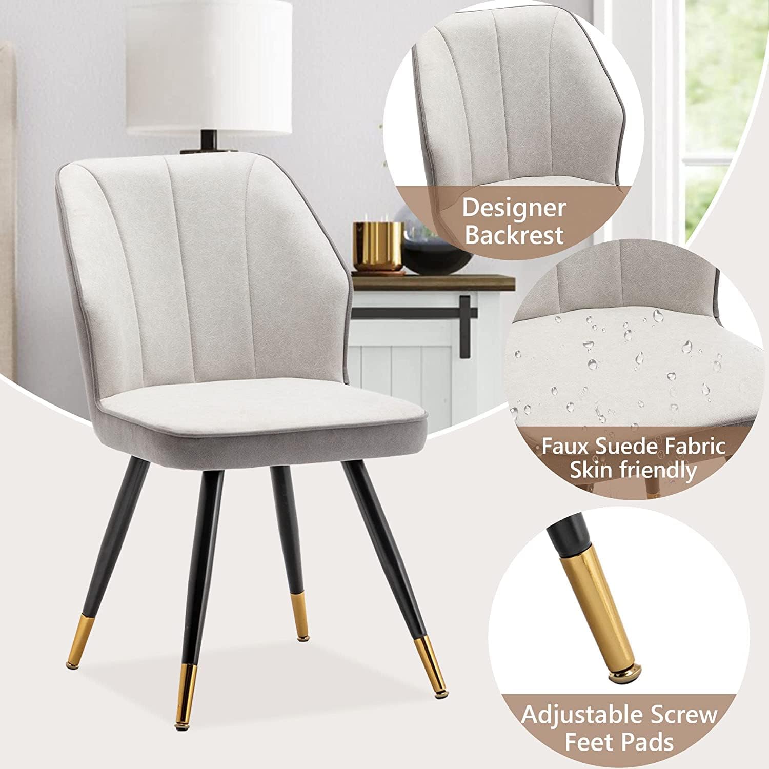 Juego de 2 sillas de comedor, modernas sillas de comedor tapizadas sin brazos para cocina, comedor, escritorio, sillas laterales con patas de metal,