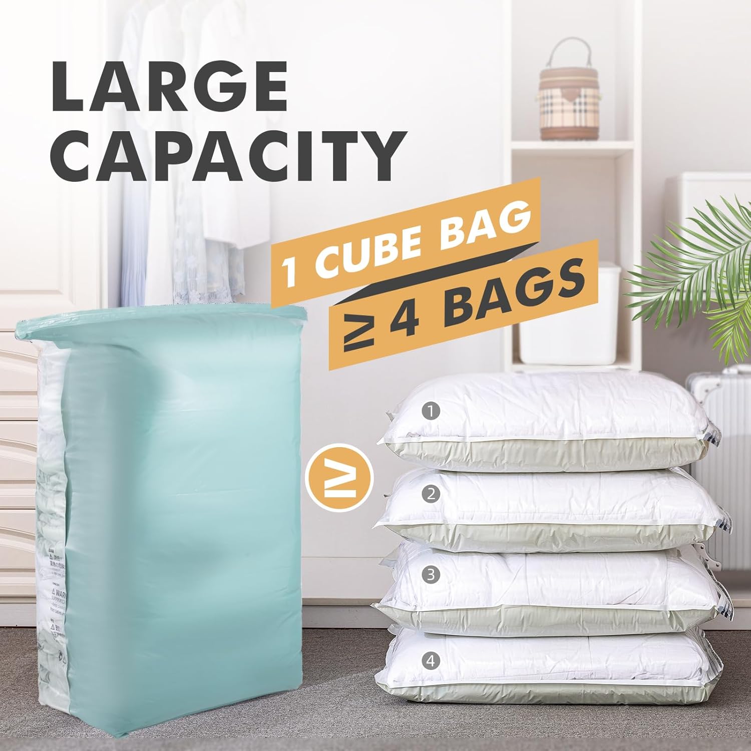 TAILI Paquete de 6 bolsas de almacenamiento al vacío, bolsas espaciales Jumbo Cube de 31 x 40 x 15 pulgadas, bolsas selladas al vacío color verde