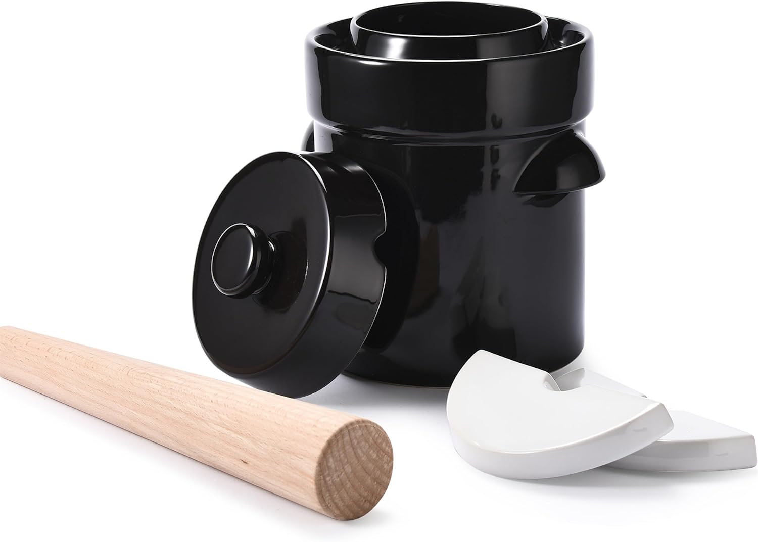 Nourished Essentials Tarro de fermentación – Chucrut, Onggi, contenedores de kimchi – Cerámica fermentadora con tapa y pesos – Cerámica para vinagre
