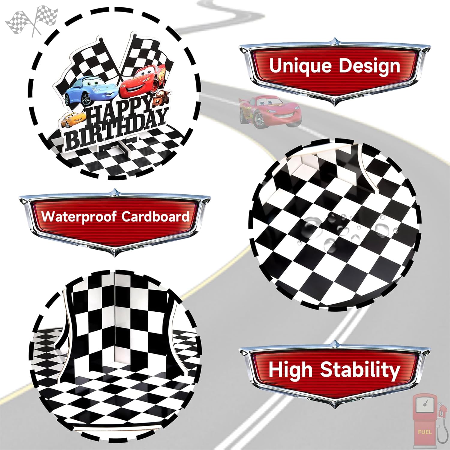 Paquete de 2 soportes para cupcakes de autos de carreras, suministros de fiesta de cumpleaños, dos decoraciones rápidas de autos para camiones,