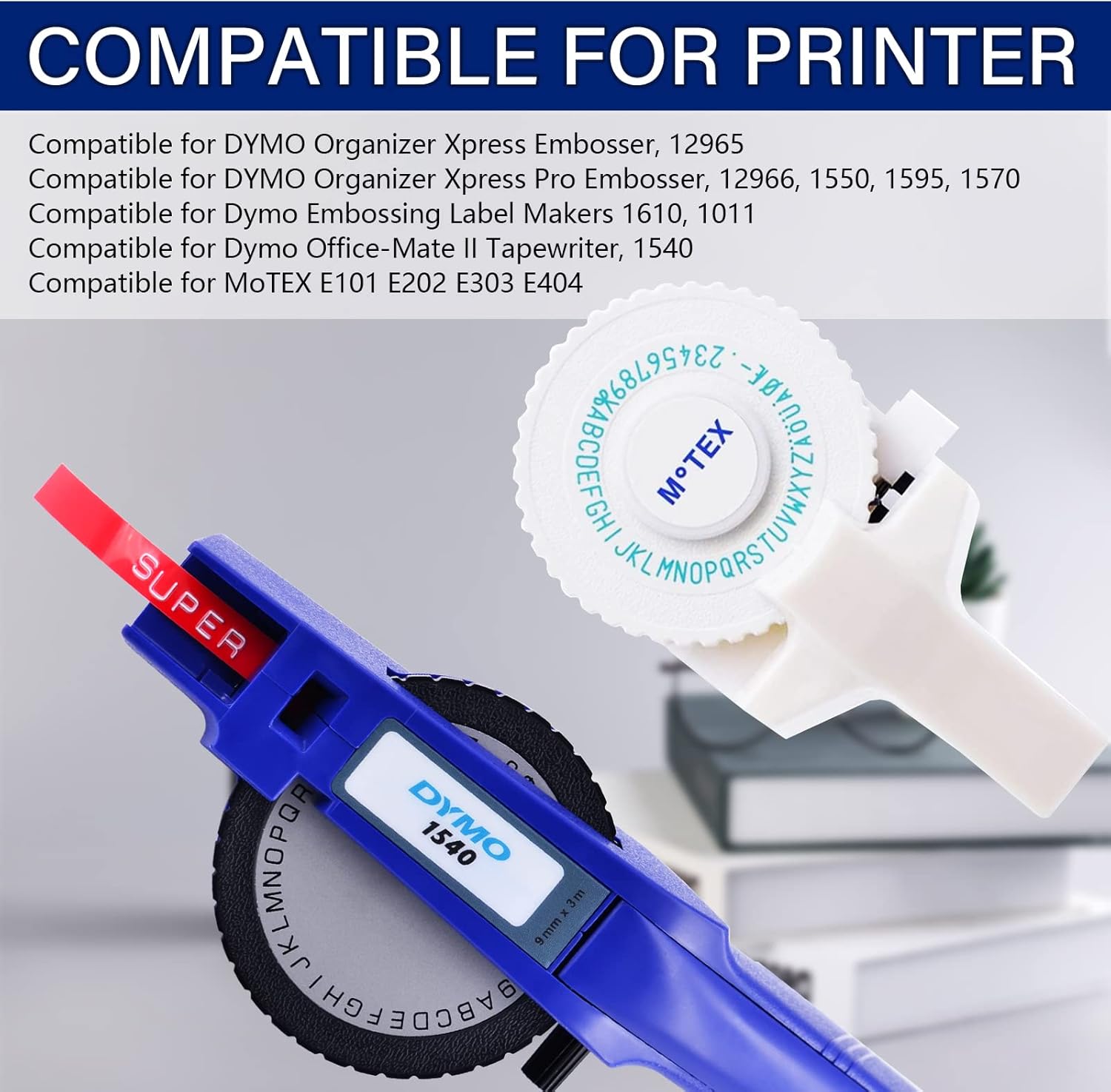 USUPERINK Paquete de 7 cintas adhesivas de plástico 3D compatibles con Dymo 3D de 0.354 in, 38 pulgadas x 9.8 ft, color blanco sobre
