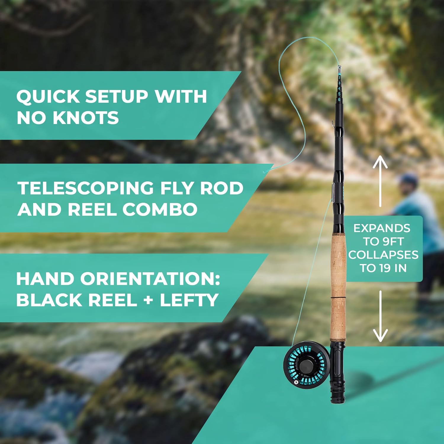 REYR Gear – First CAST – Caña de mosca telescópica, caña de mosca y carrete de viaje, equipo de pesca con mosca portátil para viajes y mochileros,