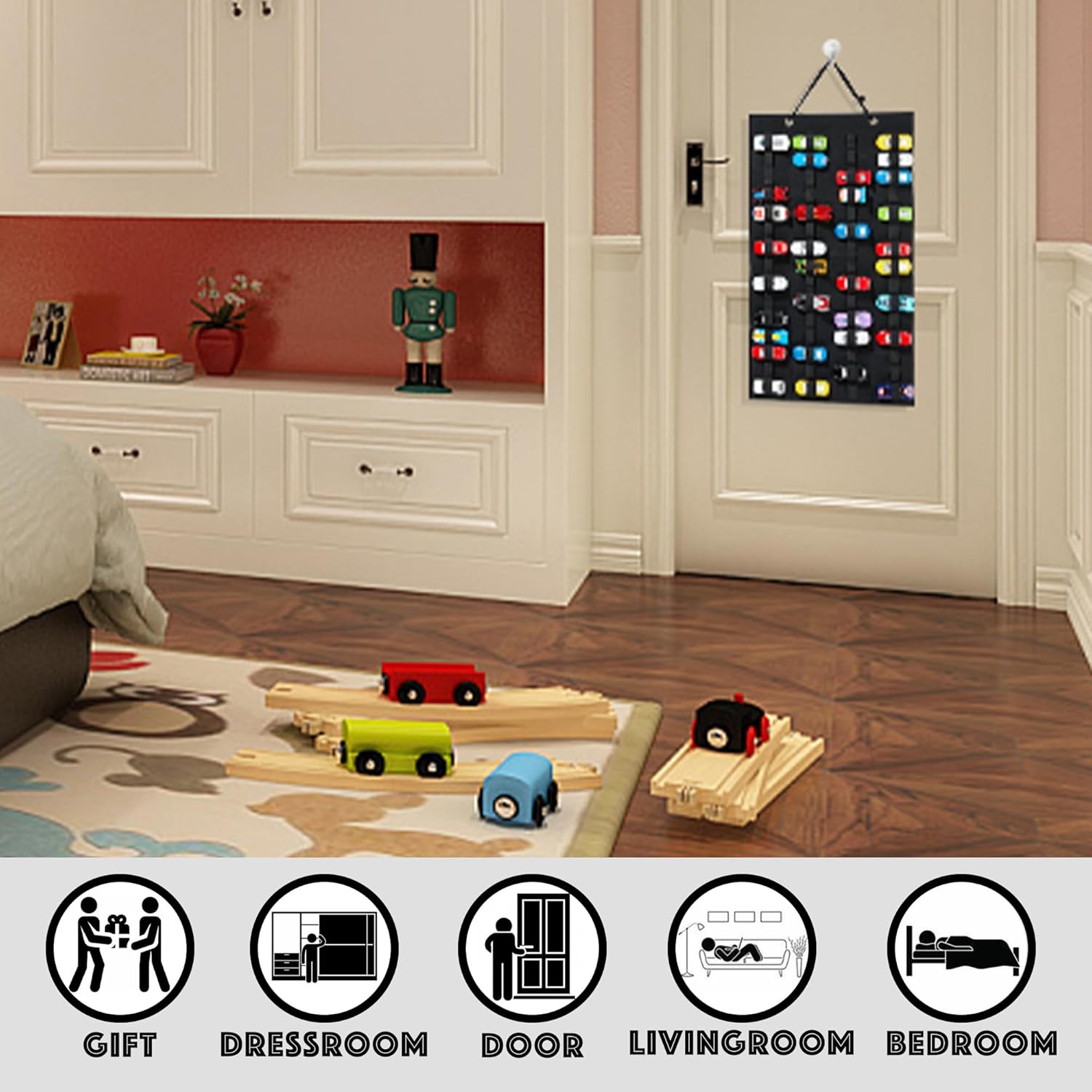 HUHYNN Vitrina compatible con 60 Hot Wheels, organizador colgante para Hot Wheels Matchbox Cars, vitrina de montaje en pared para Hot Wheels se
