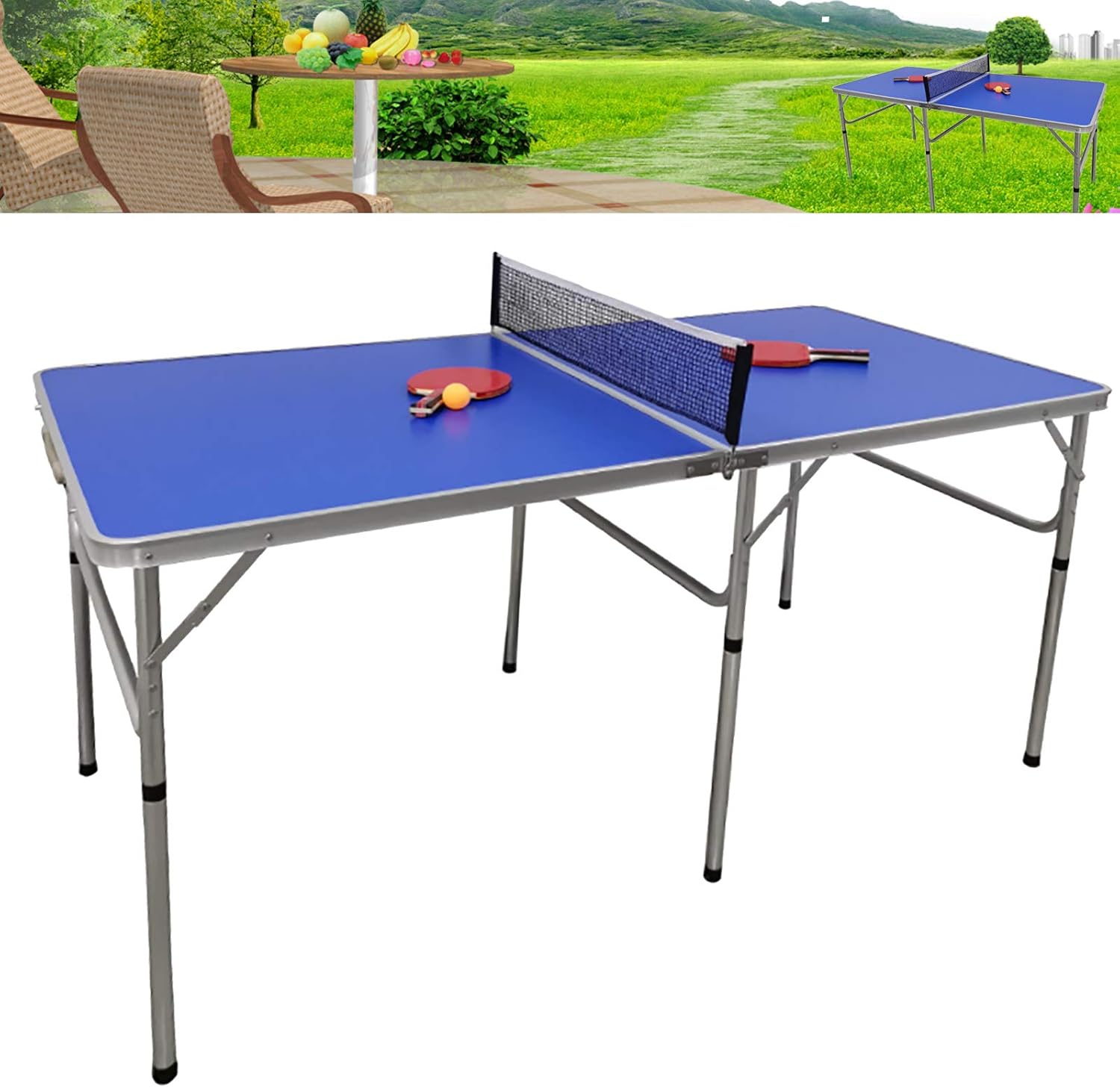 Mesa de tenis de mesa plegable para interiores con red, mesa de juegos de pingpong, fácil de fijar y quitar la red