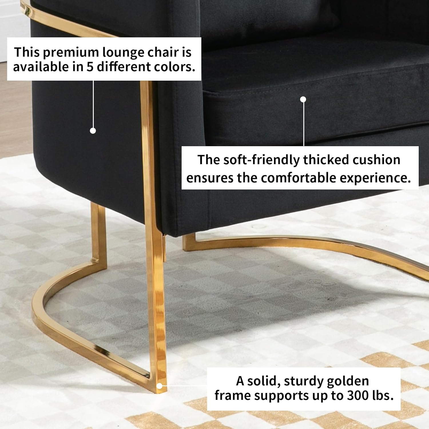 Newnno Silla decorativa moderna de terciopelo, sillón tapizado de mediados de siglo con almohada para sala de estar, cómoda silla de tocador