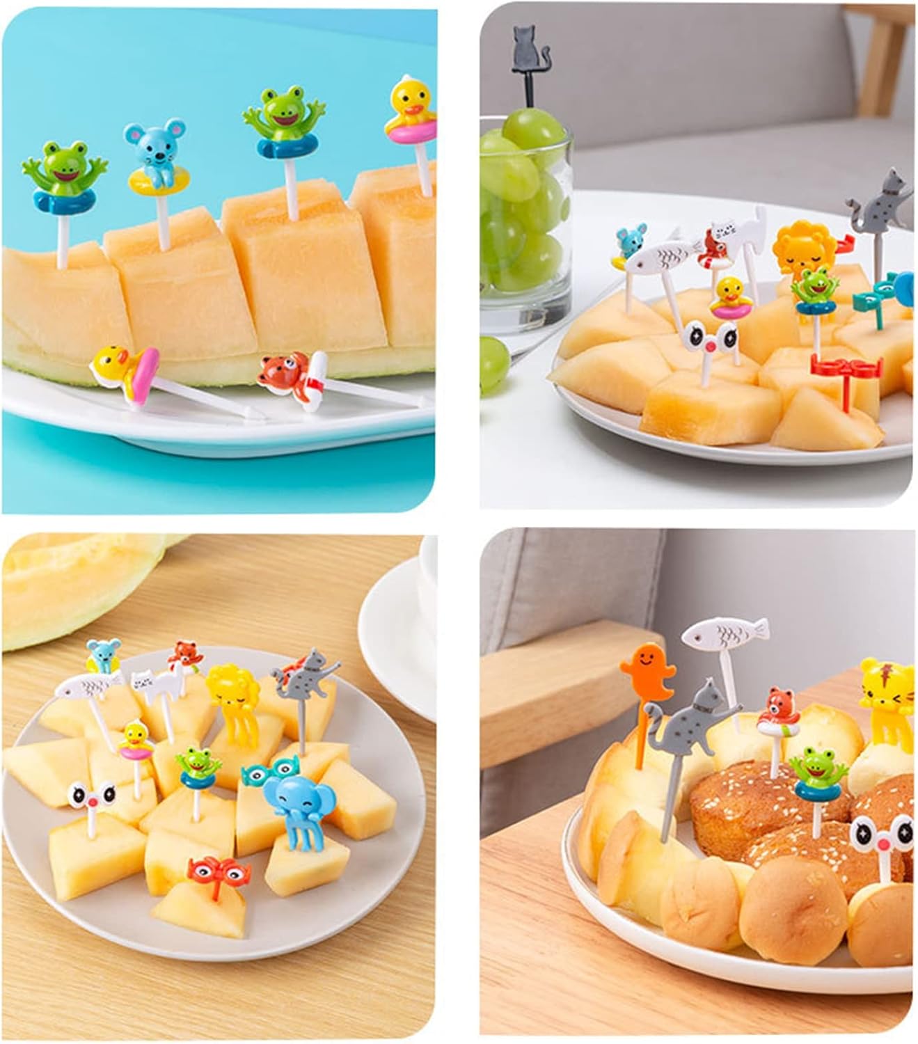 1 juego de tenedores de frutas para niños, lindos palillos de dientes de dibujos animados, antideslizantes, reutilizables, decorativos, de plástico,