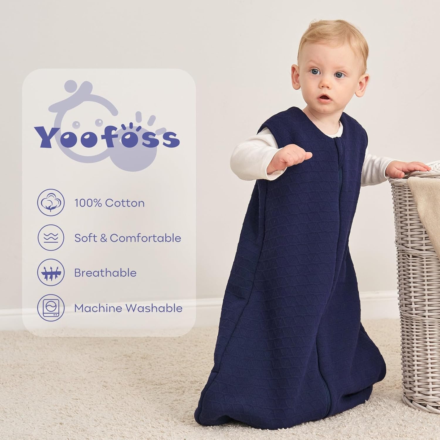 Yoofoss Saco de dormir para bebé de 0 a 6 meses, 2.0 TOG manta para bebé con cremallera de 2 vías, 100% tela de algodón, saco de dormir para recién
