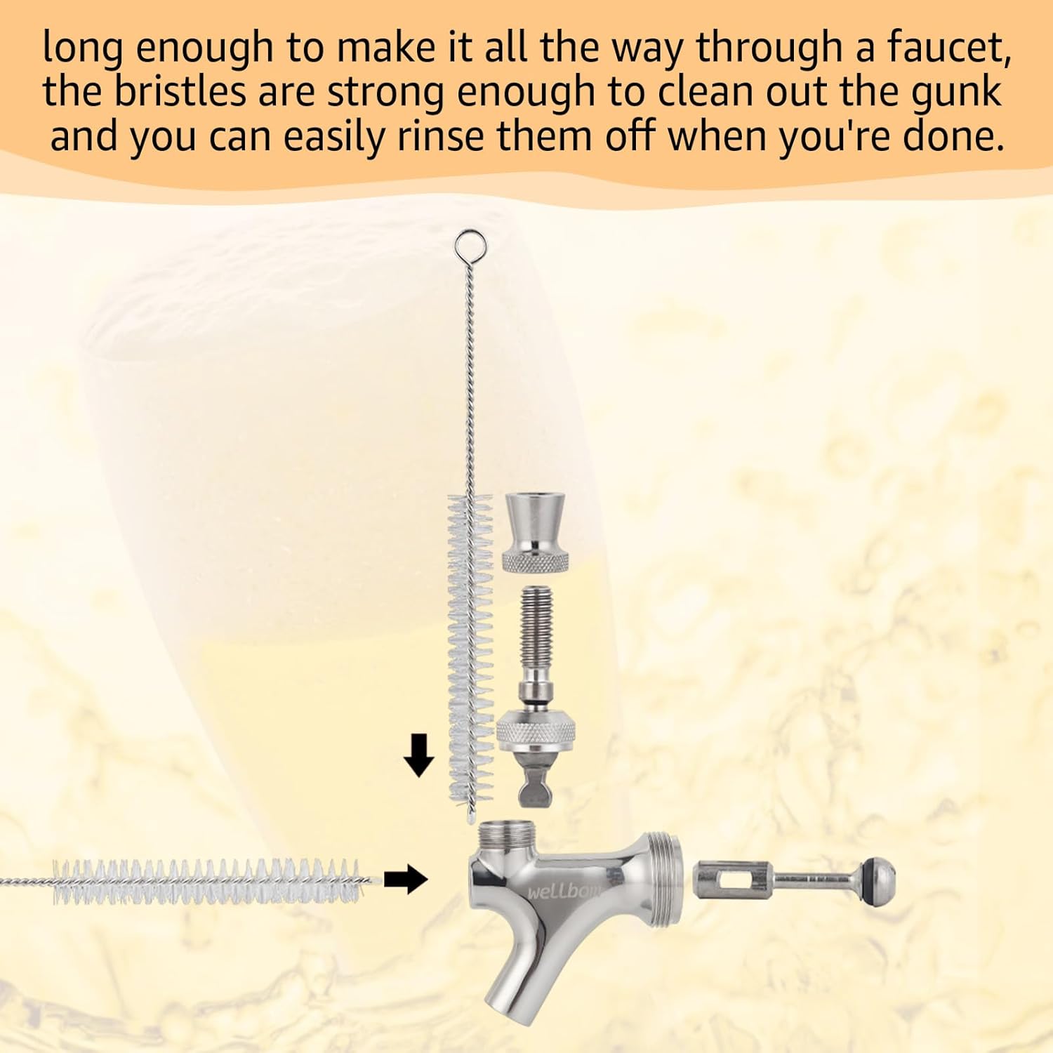 2 cepillos de grifo de cerveza de limpieza larga para grifo de cerveza de barril, con 3 tapones de grifo de cerveza, cepillo de grifo de cerveza, 5