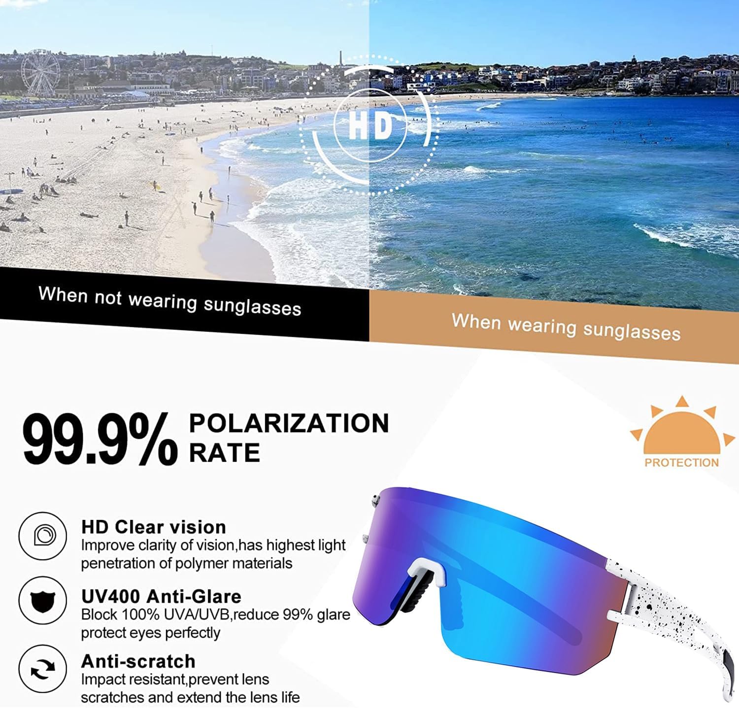 TOTOSALL Polarized Sports Sunglasses Men And Women,Youth Baseball Sunglasses, Cycling glasses,Running,Golf,Fishing