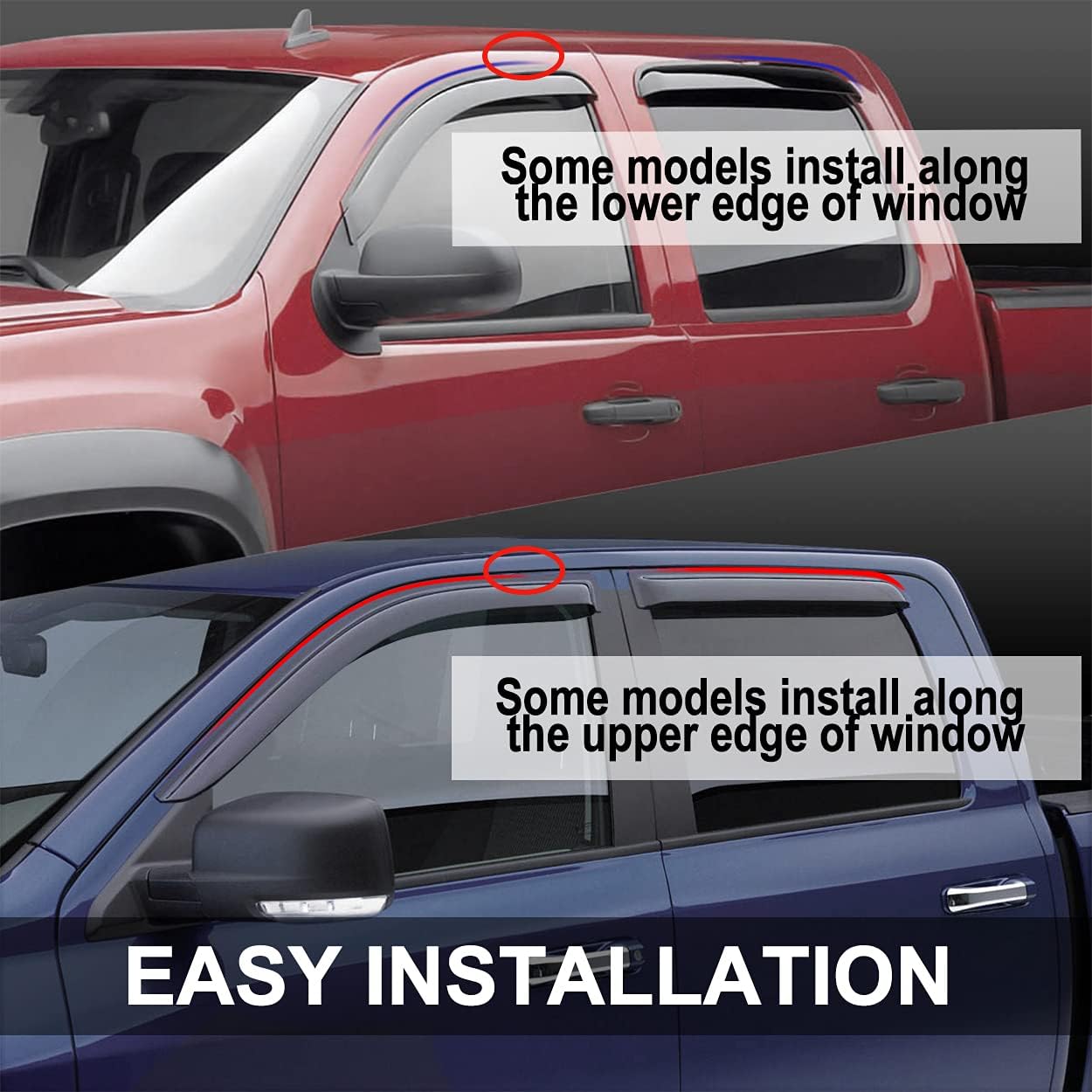 Puermto 94229 Deflector de viento para ventana lateral, juego de 4 protectores de lluvia con cinta de canal, visera para Mitsubishi Lancer 2002-2006