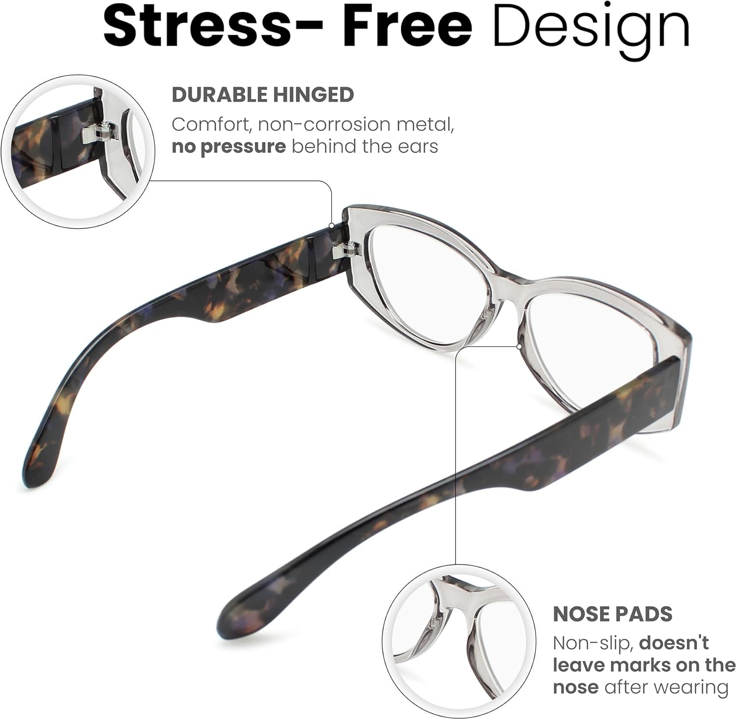 Gray Vogue – Lentes de lectura de ojo de gato de gran tamaño para mujer, para lucir elegante con alta visión, cómodos anteojos de lectura para mujer