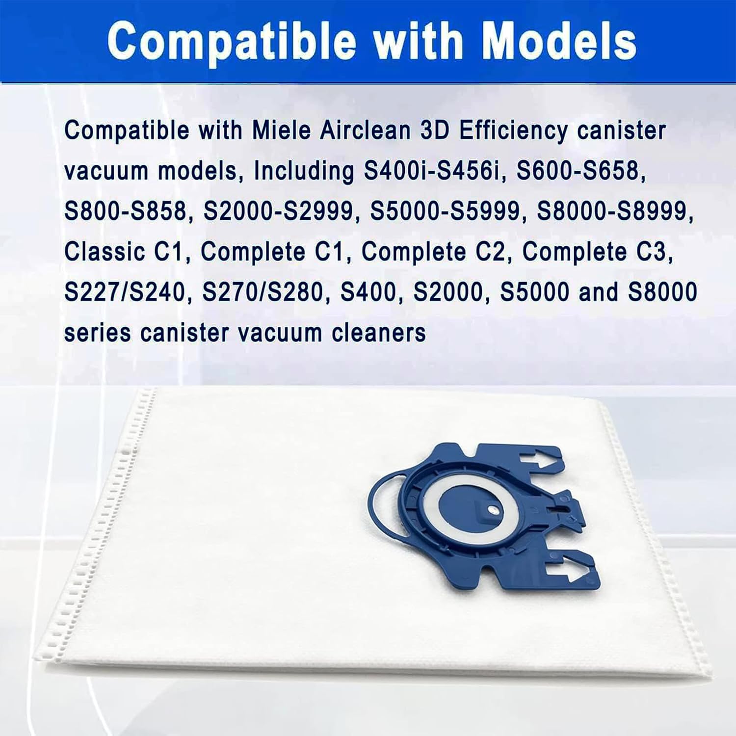 Paquete de 15 bolsas de repuesto Airclean GN 3D compatibles con aspiradora Miele Classic C1, C1 completa, C2 completa, C3, S227S240, S270, S400, S2,