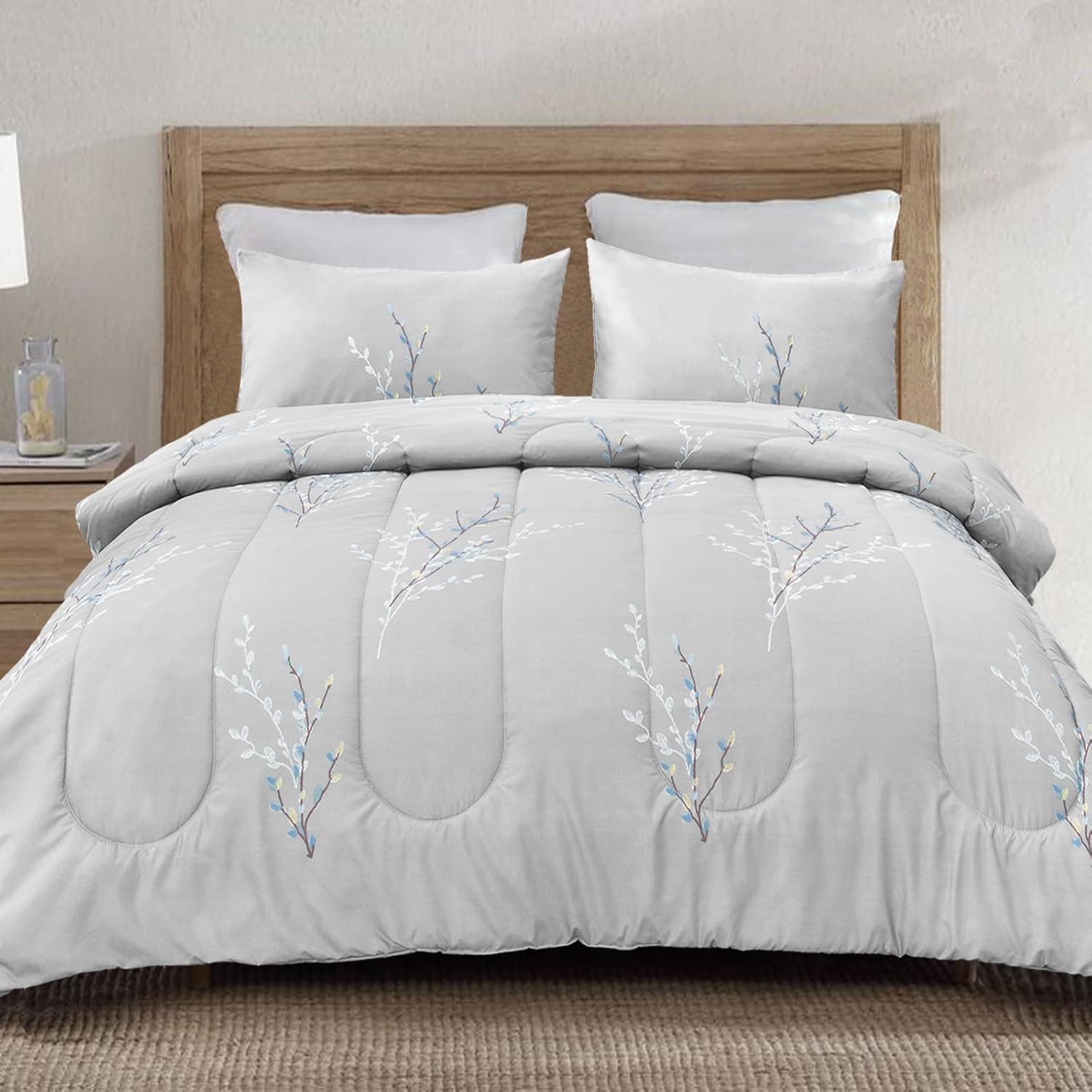 Exclusivo Mezcla Juego de edredón de 3 piezas, edredón alternativo de microfibra para todas las estaciones con 2 fundas de almohada, patrón floral,