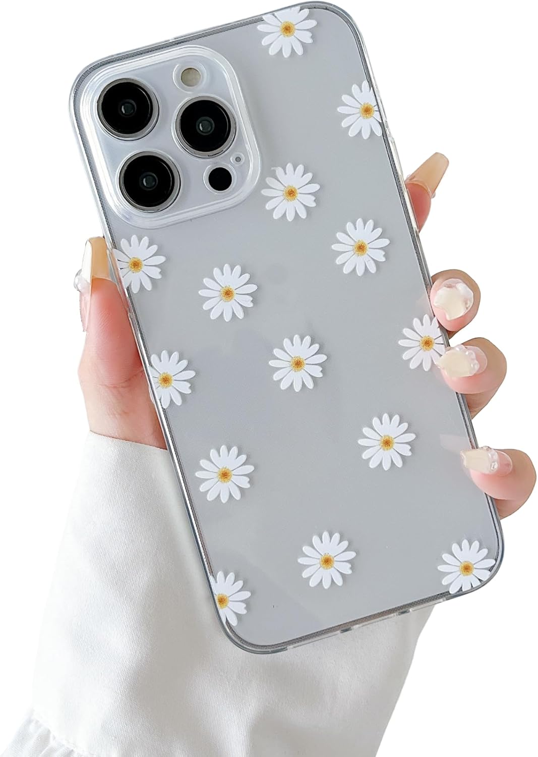ZTOFERA Funda trasera de TPU para iPhone 13 Pro Max, funda de silicona suave brillante con patrón de margaritas, linda funda delgada mate suave