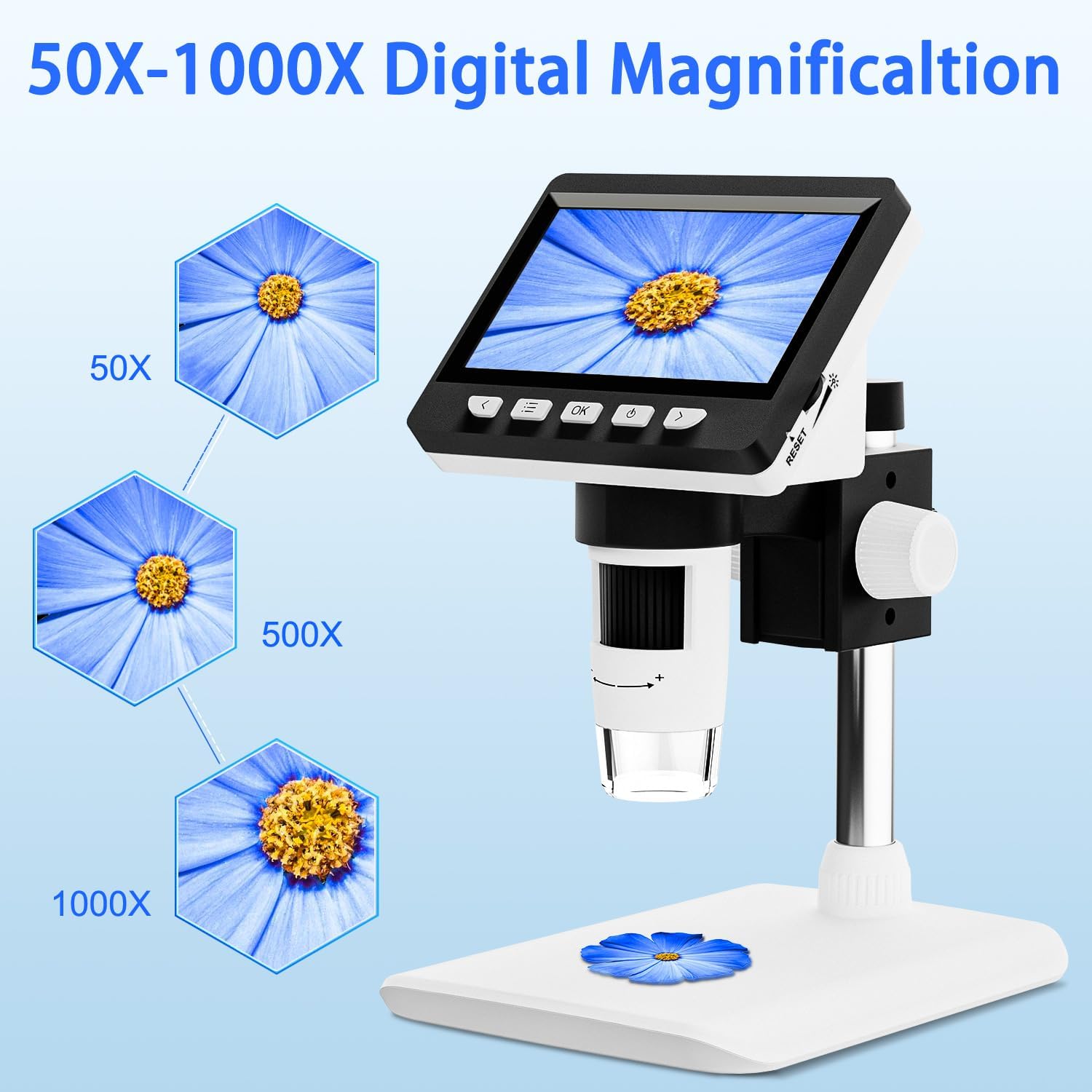 CIMELR Microscopio digital LCD, microscopio para niños, microscopio USB portátil, cámara de microscopio de monedas de aumento 50X-1000X para