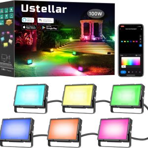 USTELLAR RGBW – Luz de inundación para exteriores, luces inteligentes WiFi para exteriores que cambian de color + blanco cálido 2700K, control total USTELLAR RGBW – Luz de inundación para exteriores, luces inteligentes WiFi para exteriores que cambian de color + blanco cálido 2700K, control total