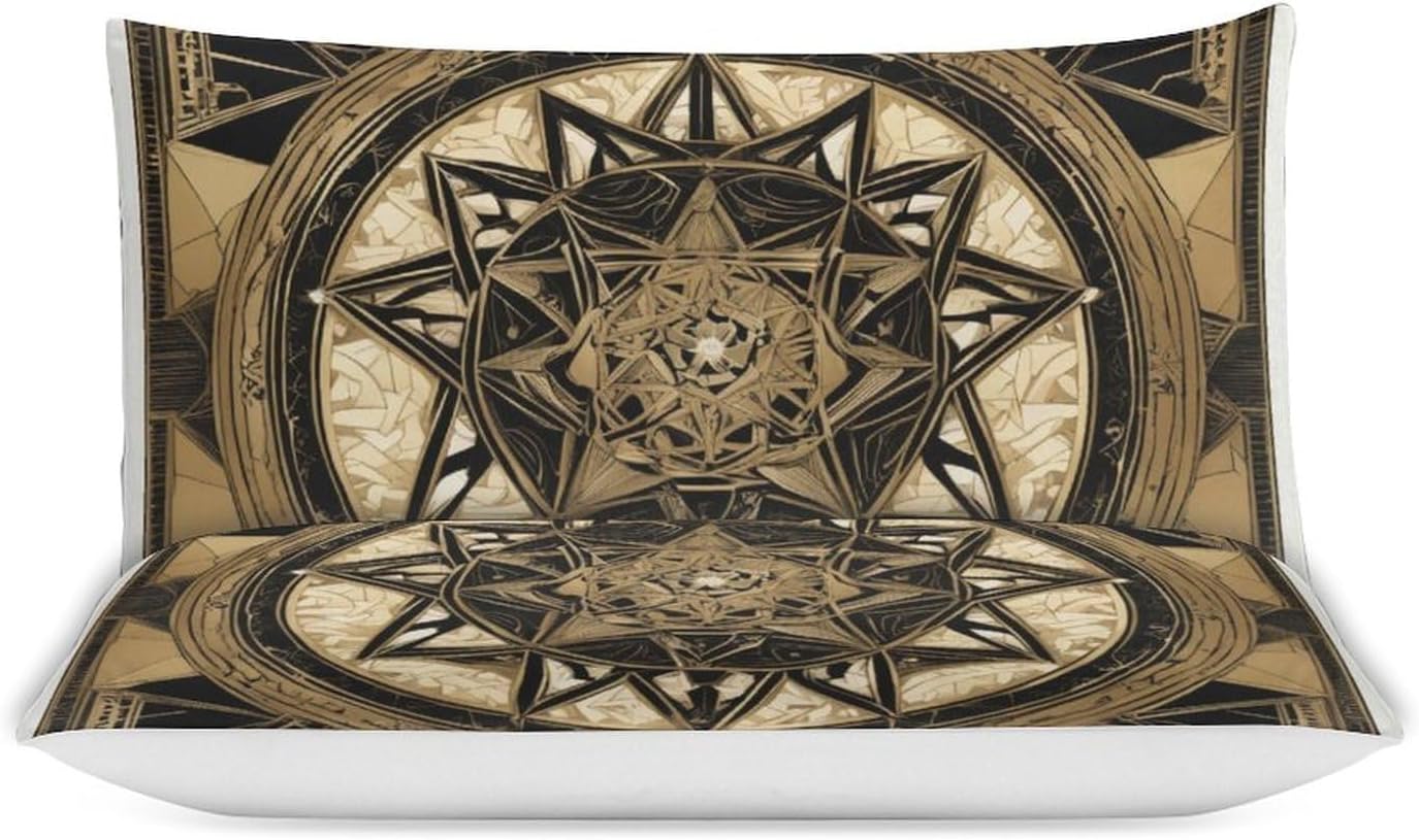 ZGDPBYF Juego de colcha de tamaño Queen, diseño de estrellas de cinco puntas, color negro y dorado, diseño geométrico bohemio para todas las
