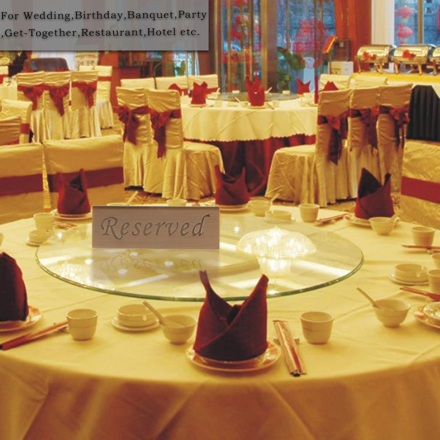Letrero reservado  Letrero de mesa de acero inoxidable para 10 años, soporte superior para tienda de campaña para restaurantes, bodas, eventos,